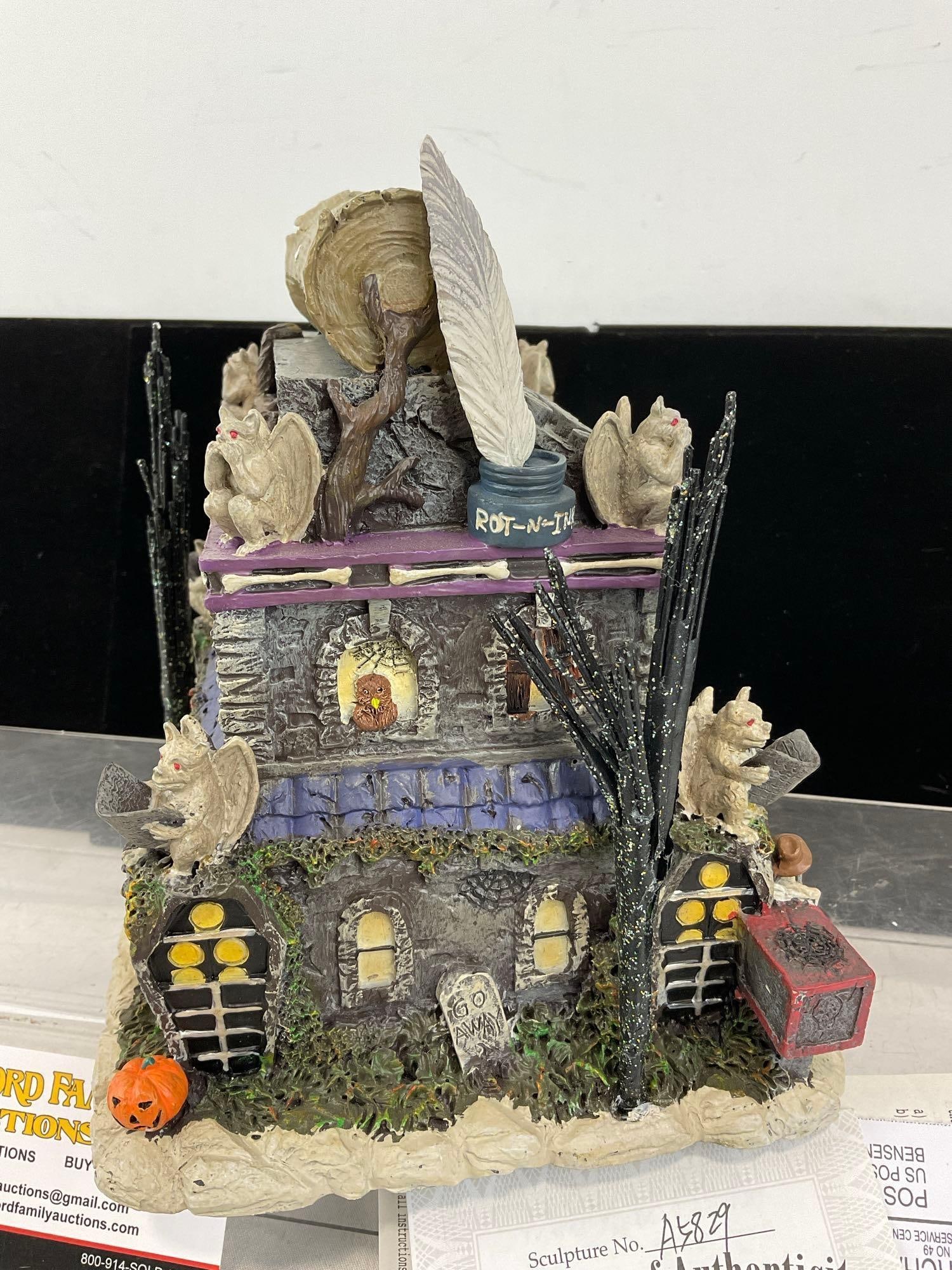 Hawthorne Village Halloween Light Up Bldg, The Munsters, Morticians Monthly Newspaper, A5829 w/COA - 4