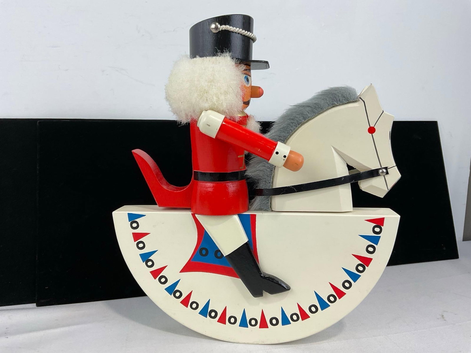 Handpainted Erzgebirge East German Nutcracker Wooden Figure, on Rocking Horse, 1989 - 3