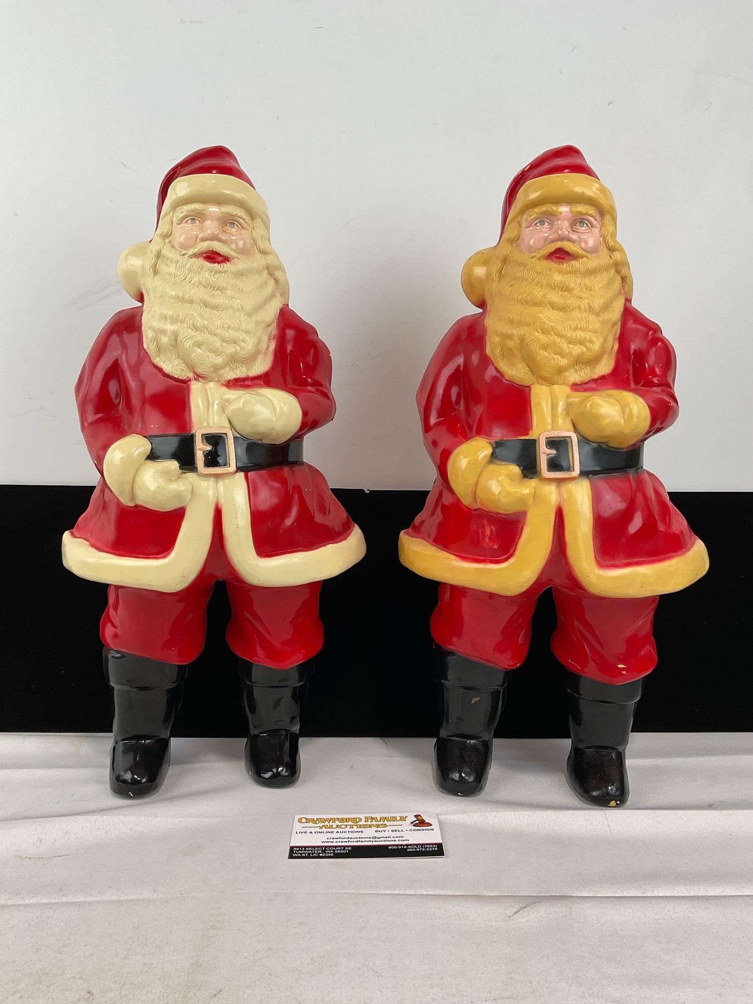 Pair of Vintage 1960's Union Products Santa Claus Blow Molds, 14 inches tall: Appears to be in good shape. The piece measures approx 9h x 13w x 13d inches. See pics. E-6160