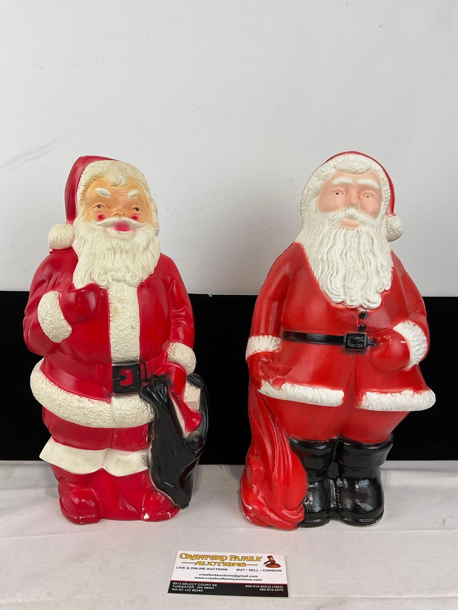 Pair of Christmas Santa Blow Molds, TPI 1989 & 1968 Empire Plastic Corp. 13 inches tall: Appears to be in good shape. The piece measures approx 9h x 14w x 14d inches. See pics. E-6160