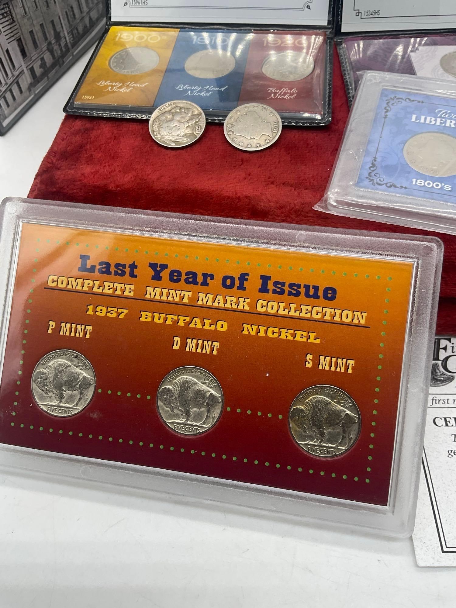 Collection of US coins 5x Buffalo Nickels , 6x Liberty Nckels, 2x Indain Head pennies, proof coins - 4