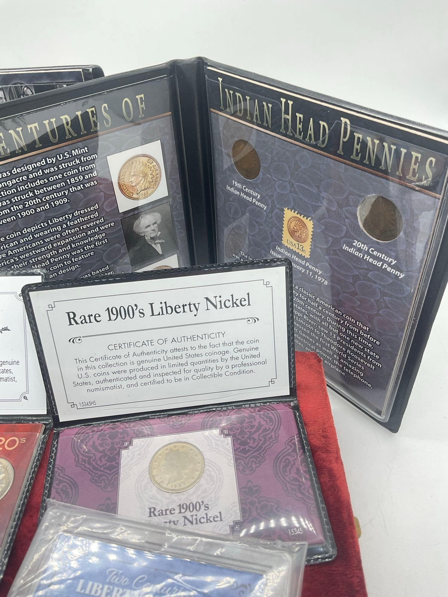 Collection of US coins 5x Buffalo Nickels , 6x Liberty Nckels, 2x Indain Head pennies, proof coins - 5