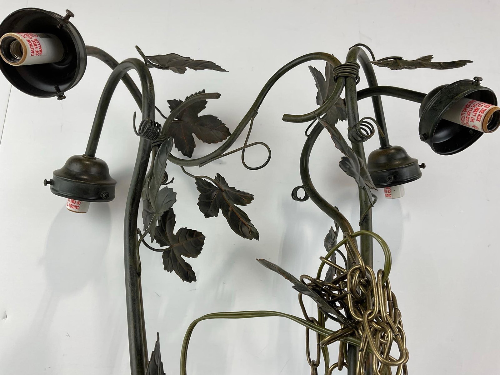 Verdigris Bronze tone 4 light chandelier, grape vine style, 30x18x10 inch, hardwired, untested - 2