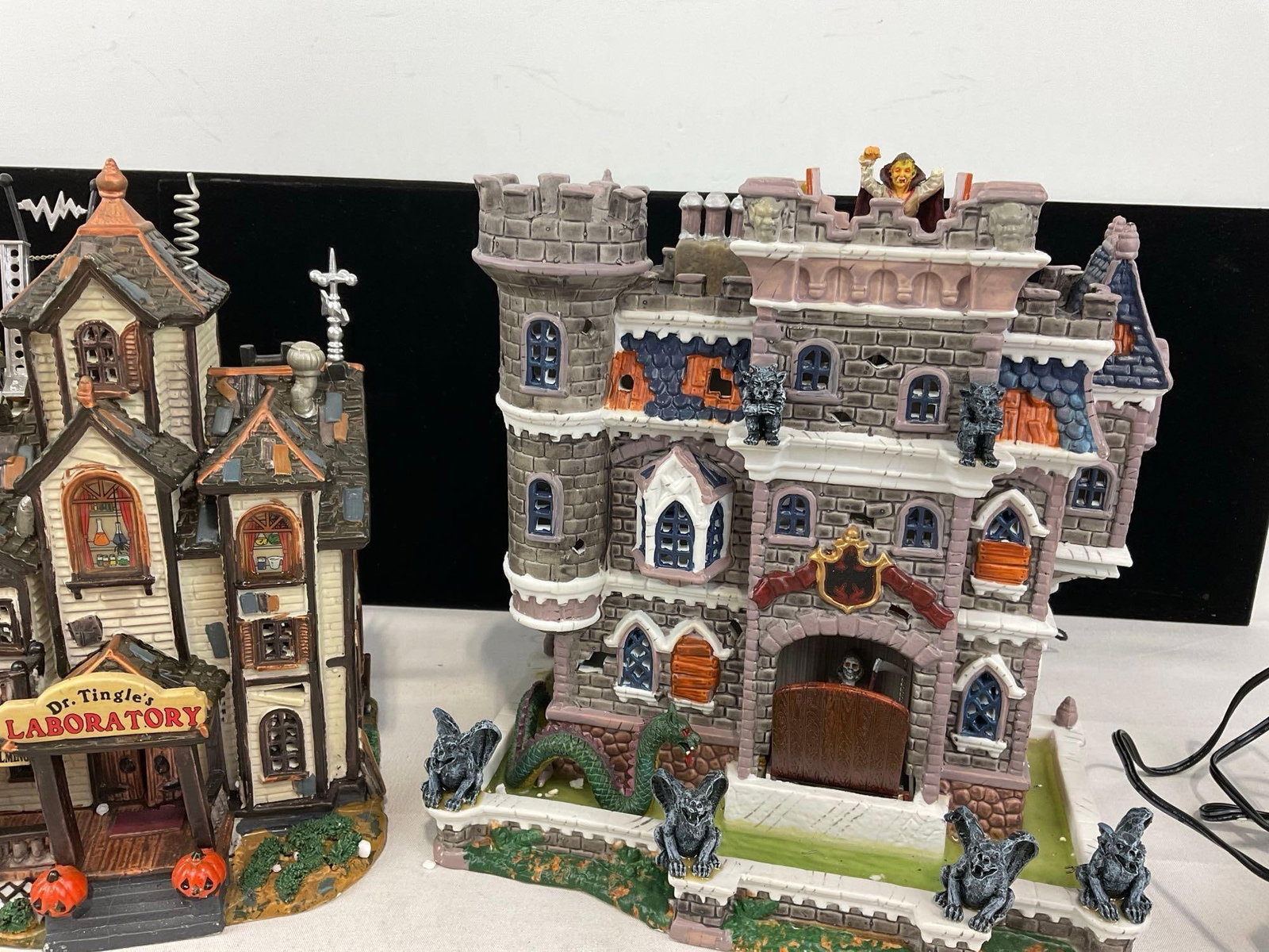 Lemax Spooky Town Figures in box, Porcelain lit houses, Dr. Tingles Lab & Castle on Spooky Hill - 6