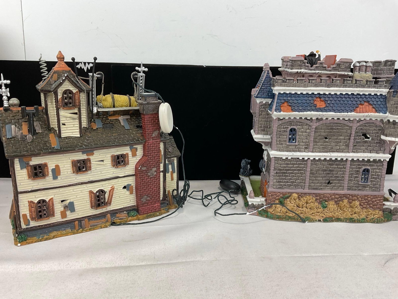 Lemax Spooky Town Figures in box, Porcelain lit houses, Dr. Tingles Lab & Castle on Spooky Hill - 7