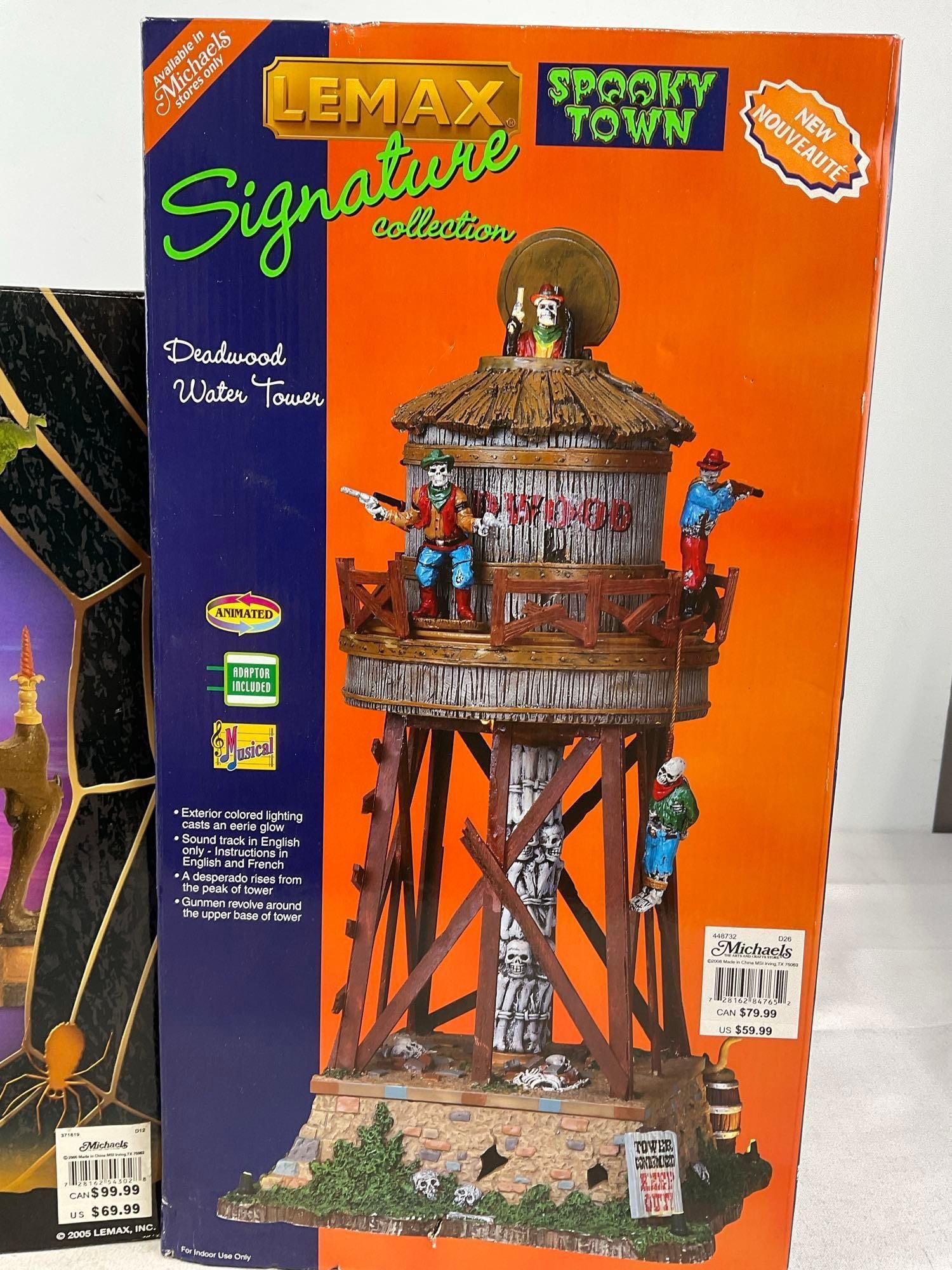 Lemax Spooky Town Figures in box, Monsters Ball, & Deadwood Water Tower - 2