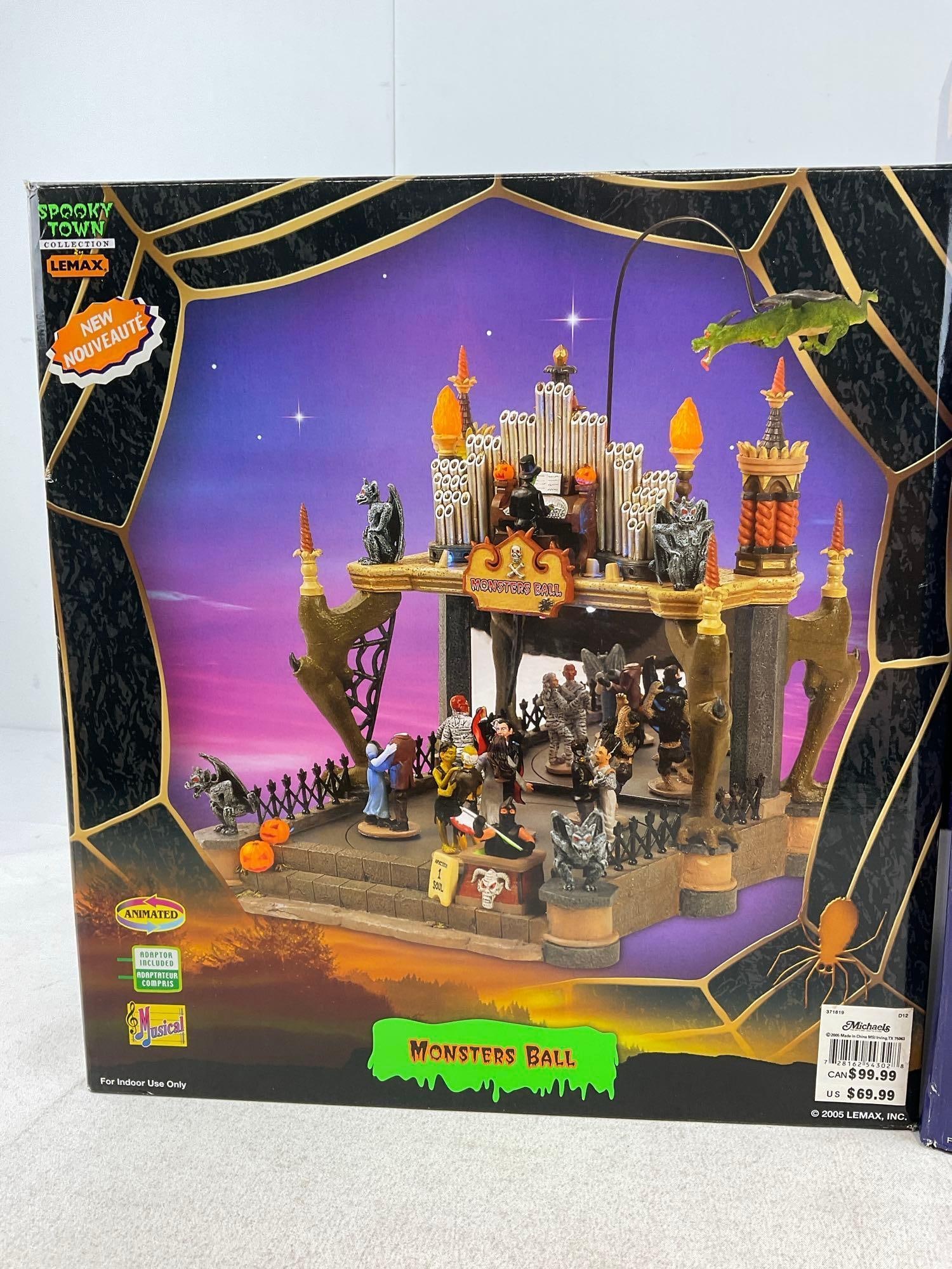 Lemax Spooky Town Figures in box, Monsters Ball, & Deadwood Water Tower - 3