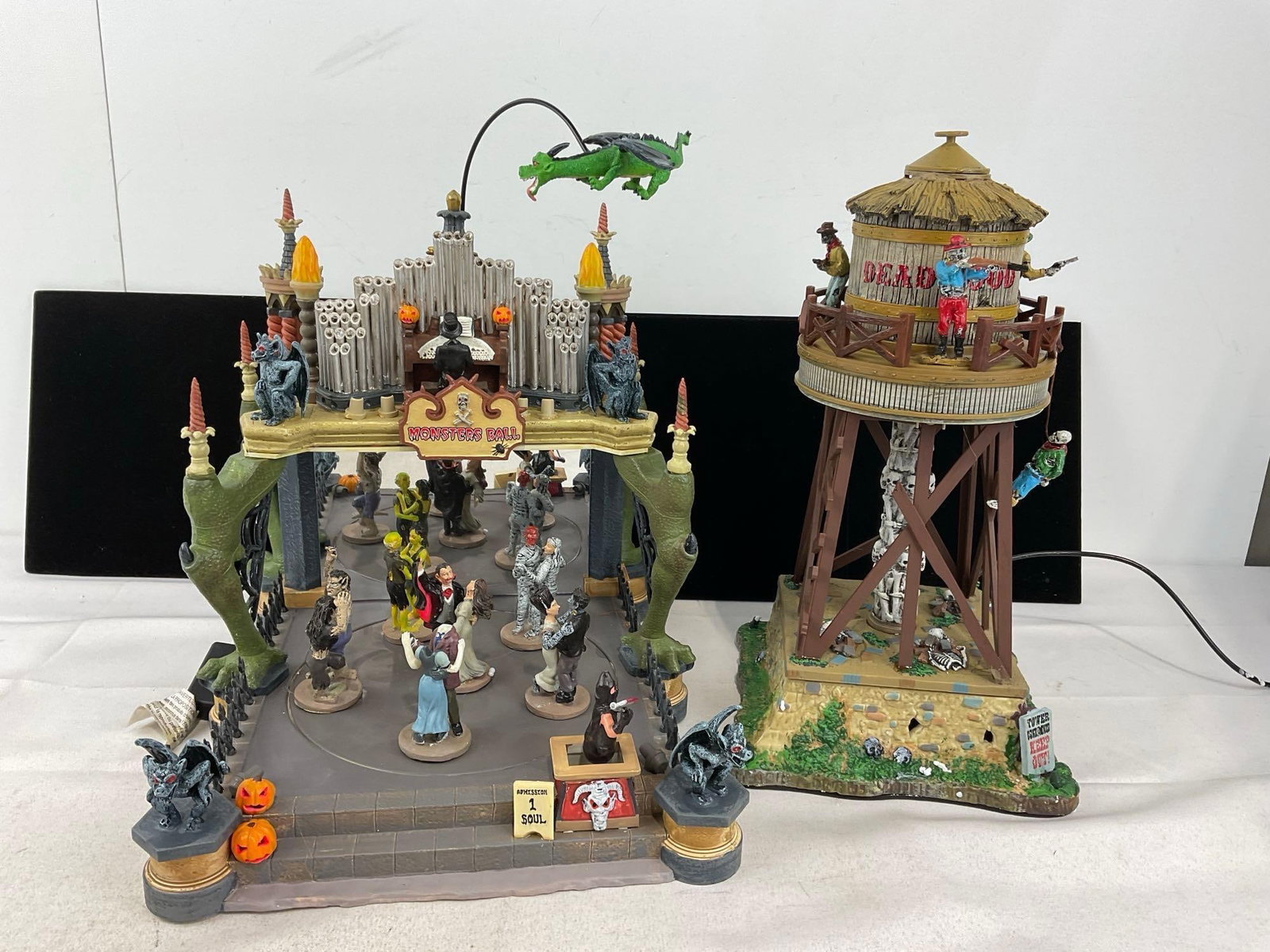 Lemax Spooky Town Figures in box, Monsters Ball, & Deadwood Water Tower - 4