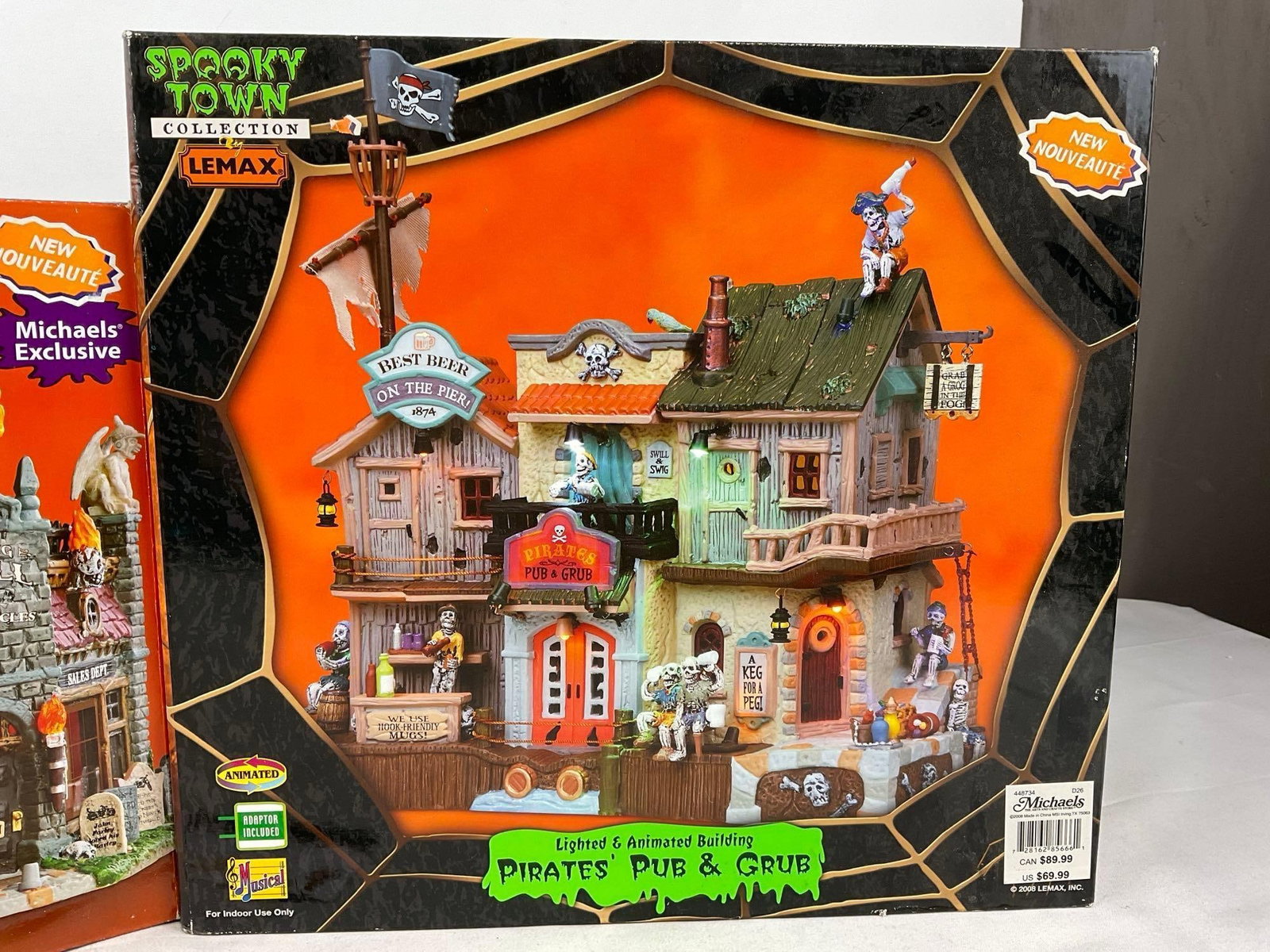 Lemax Spooky Town Figures in box, Flaming Skull Motorcycles & Pirates Pub & Grub - 3