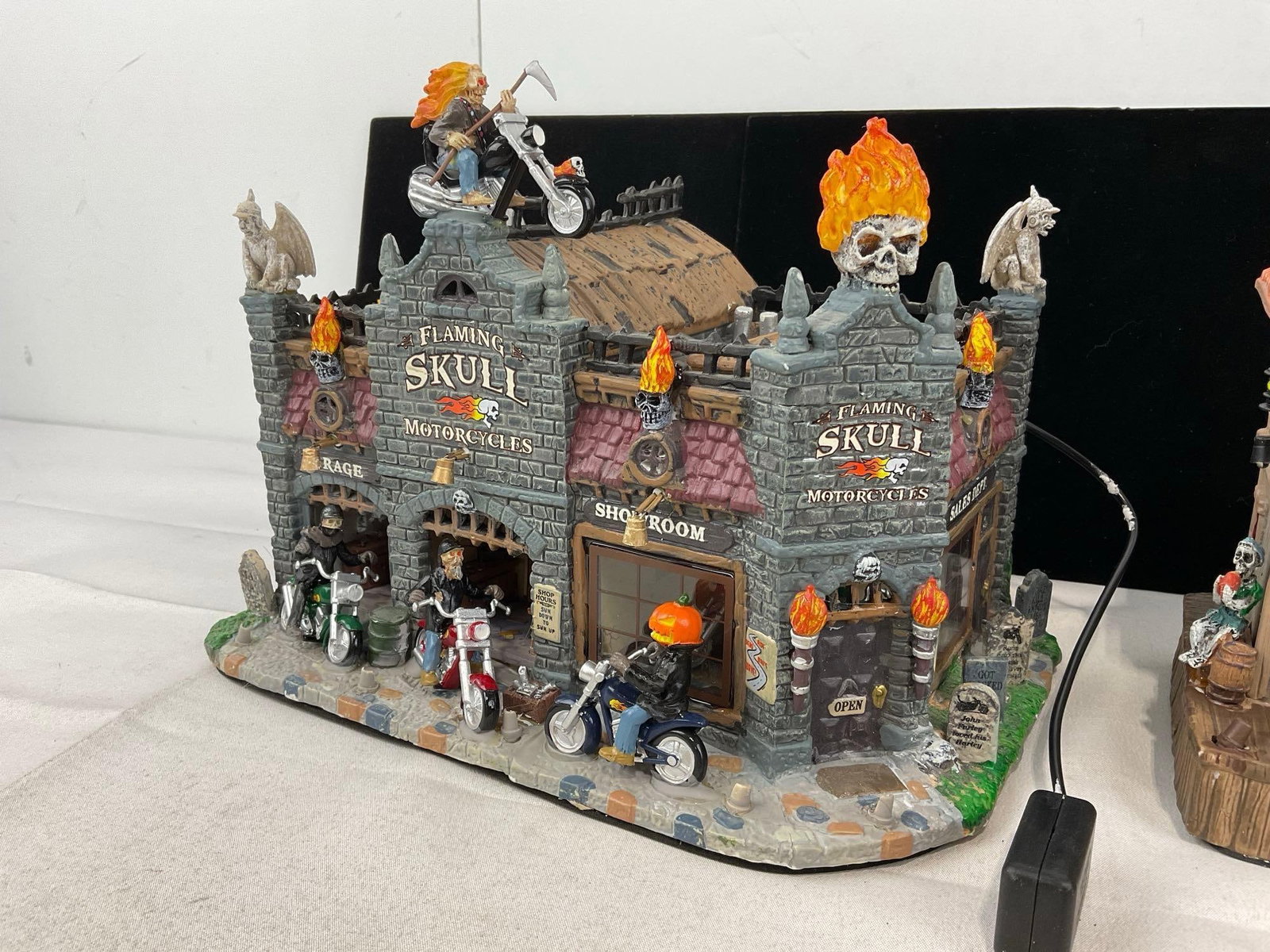 Lemax Spooky Town Figures in box, Flaming Skull Motorcycles & Pirates Pub & Grub - 5
