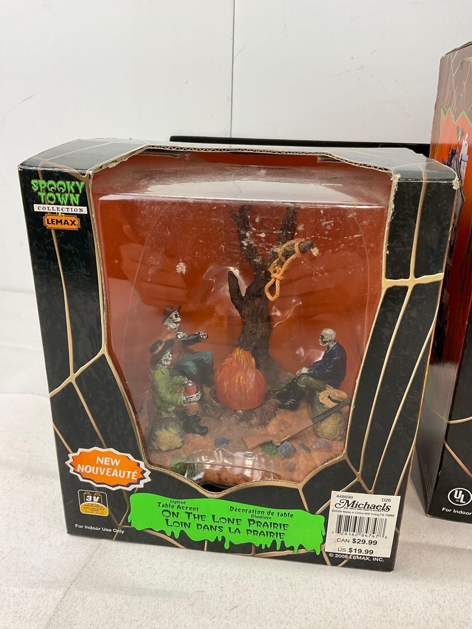 Lemax Spooky Town Figures in box, On the Lone Prairie, Haunted Cabin, & The Lost Soul - 2