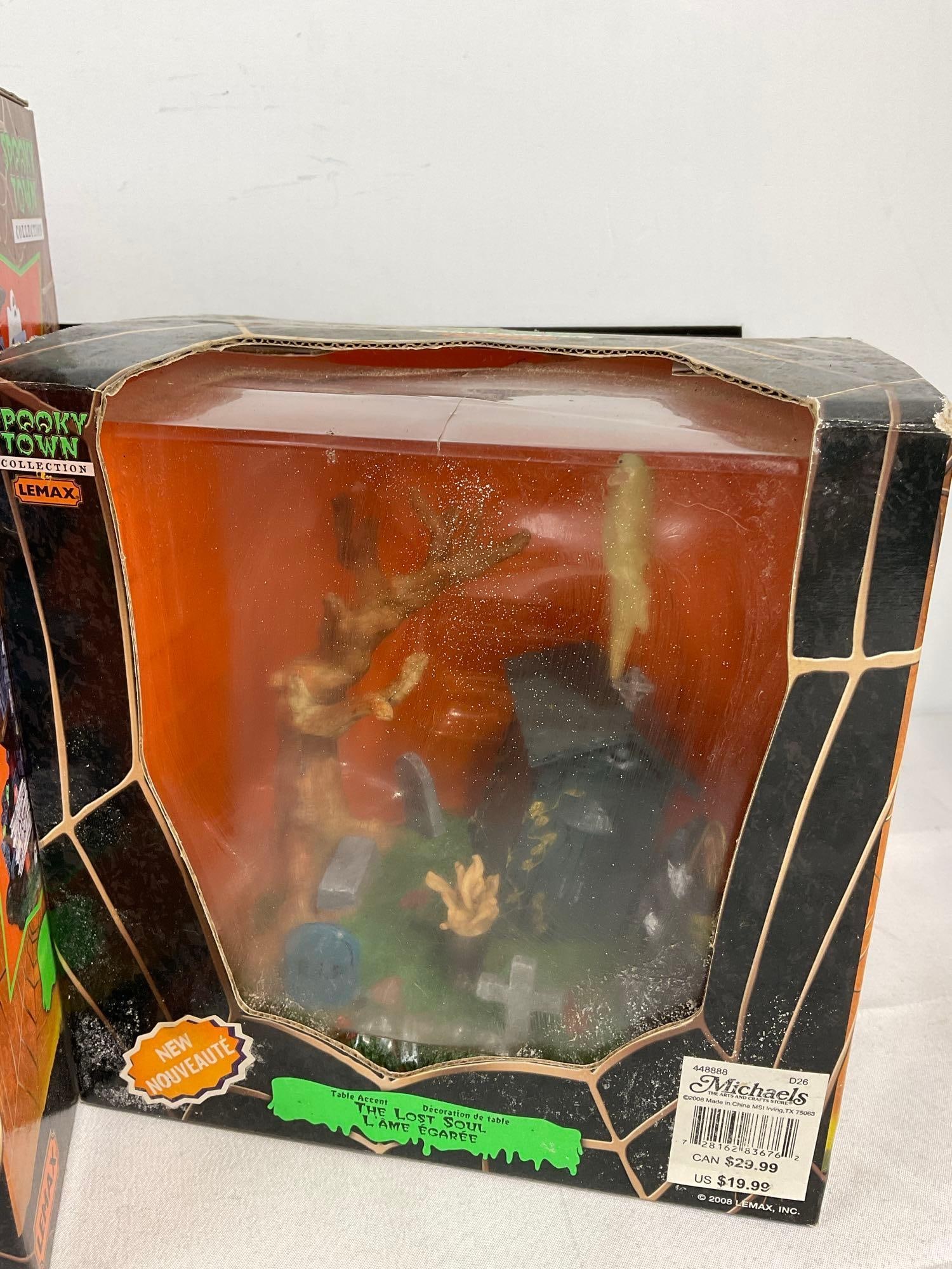 Lemax Spooky Town Figures in box, On the Lone Prairie, Haunted Cabin, & The Lost Soul - 3