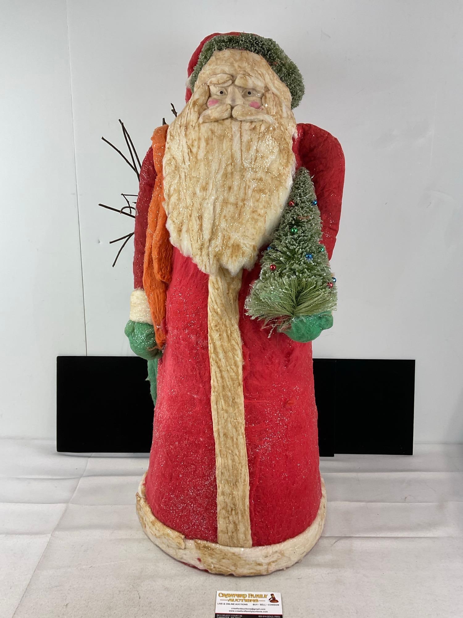 Large Department 56 Red Santa, in box, Red Cotton Batting, 34 inches tall: Appears to be in good shape, shows some wear. The piece measures approx 34h x 13w x 13d inches. See pics. E-6160 *Oversized shipping may apply*