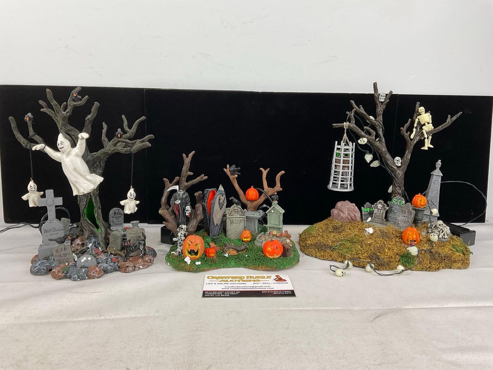 Lemax Spooky Town Halloween pieces in box, Graveyard Ghost, Grim Reaper Graveyard, & Caged Monster - 4