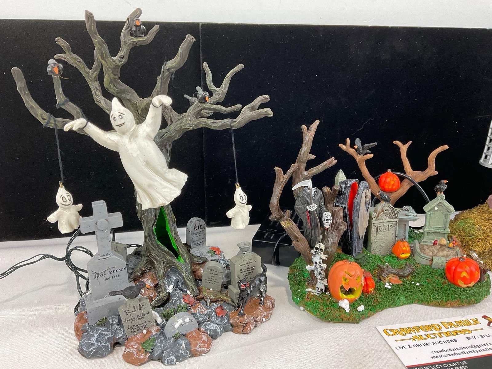 Lemax Spooky Town Halloween pieces in box, Graveyard Ghost, Grim Reaper Graveyard, & Caged Monster - 5