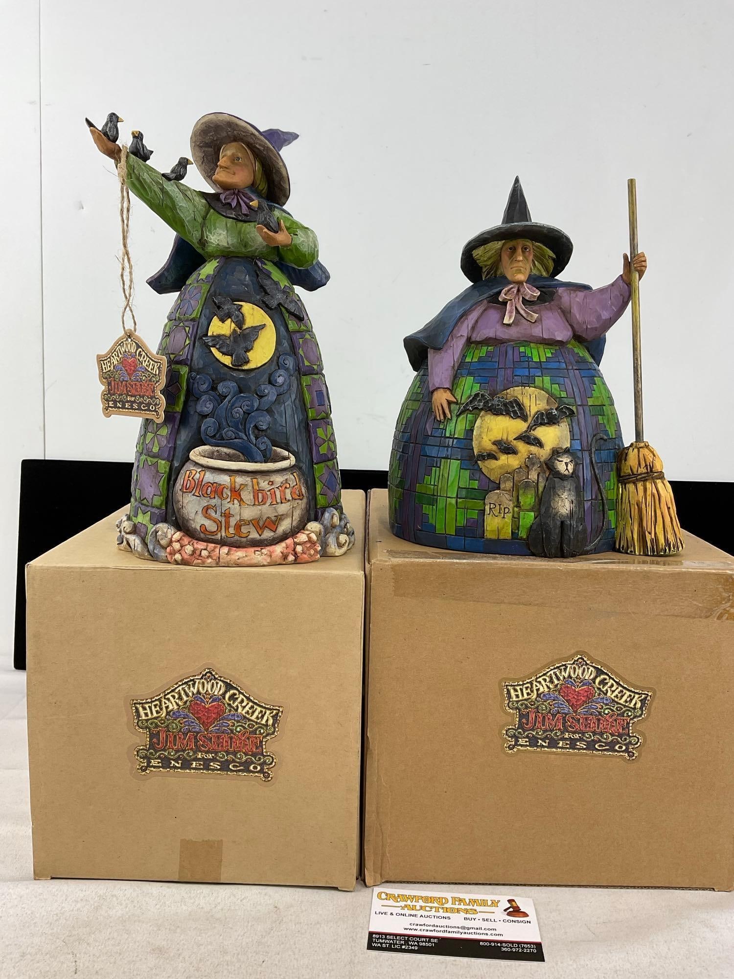 Jim Shore Heartwood Creek Halloween Figures, Black Bird Stew #118104 & Let The Magic Begin #117678: Appears to be in good shape, only lightly used. The piece measures approx 15h x 12w x 10d inches. See pics. E-6160