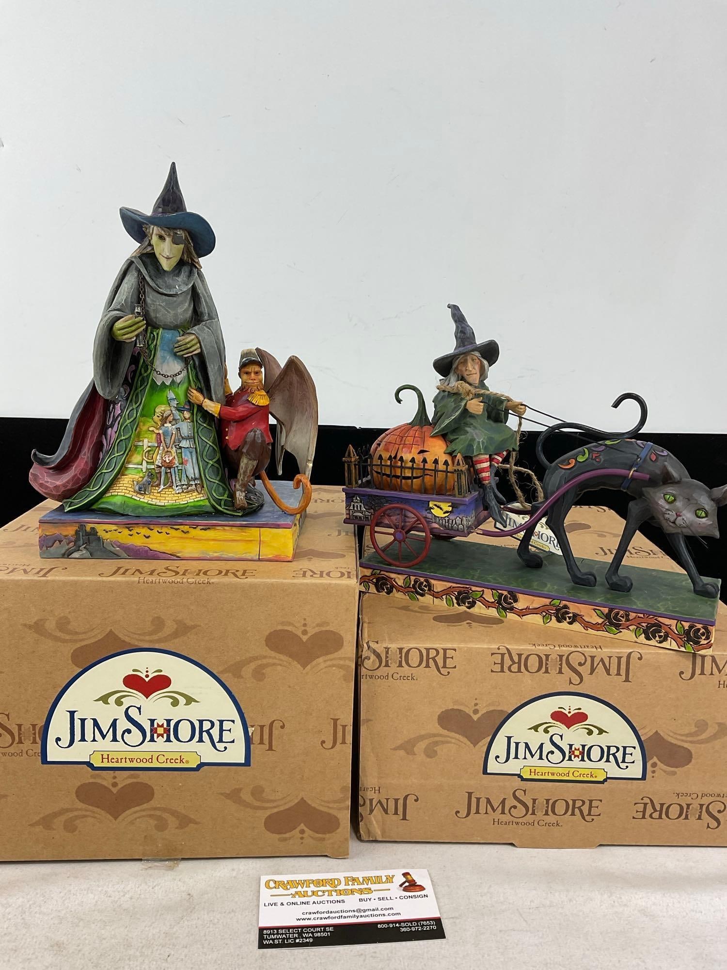 2 Jim Shore Heartwood Creek Halloween Figures in box, Wicked #4009049 & Wicked Ride #4010487: Appears to be in good shape, only lightly used. The piece measures approx 12h x 11w x 10d inches. See pics. E-6160