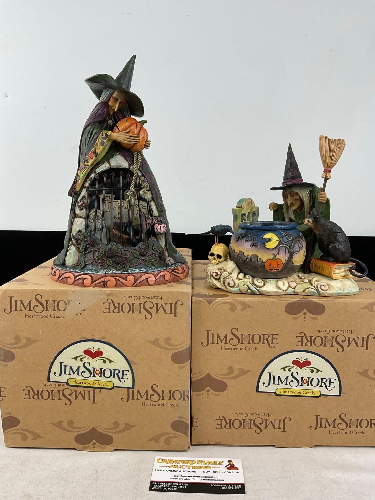 2 Jim Shore Heartwood Creek Halloween Figures, Spellbound #4012601 & another Witch #C4006317: Appears to be in good shape, only lightly used. The piece measures approx 14h x 11w x 10d inches. See pics. E-6160