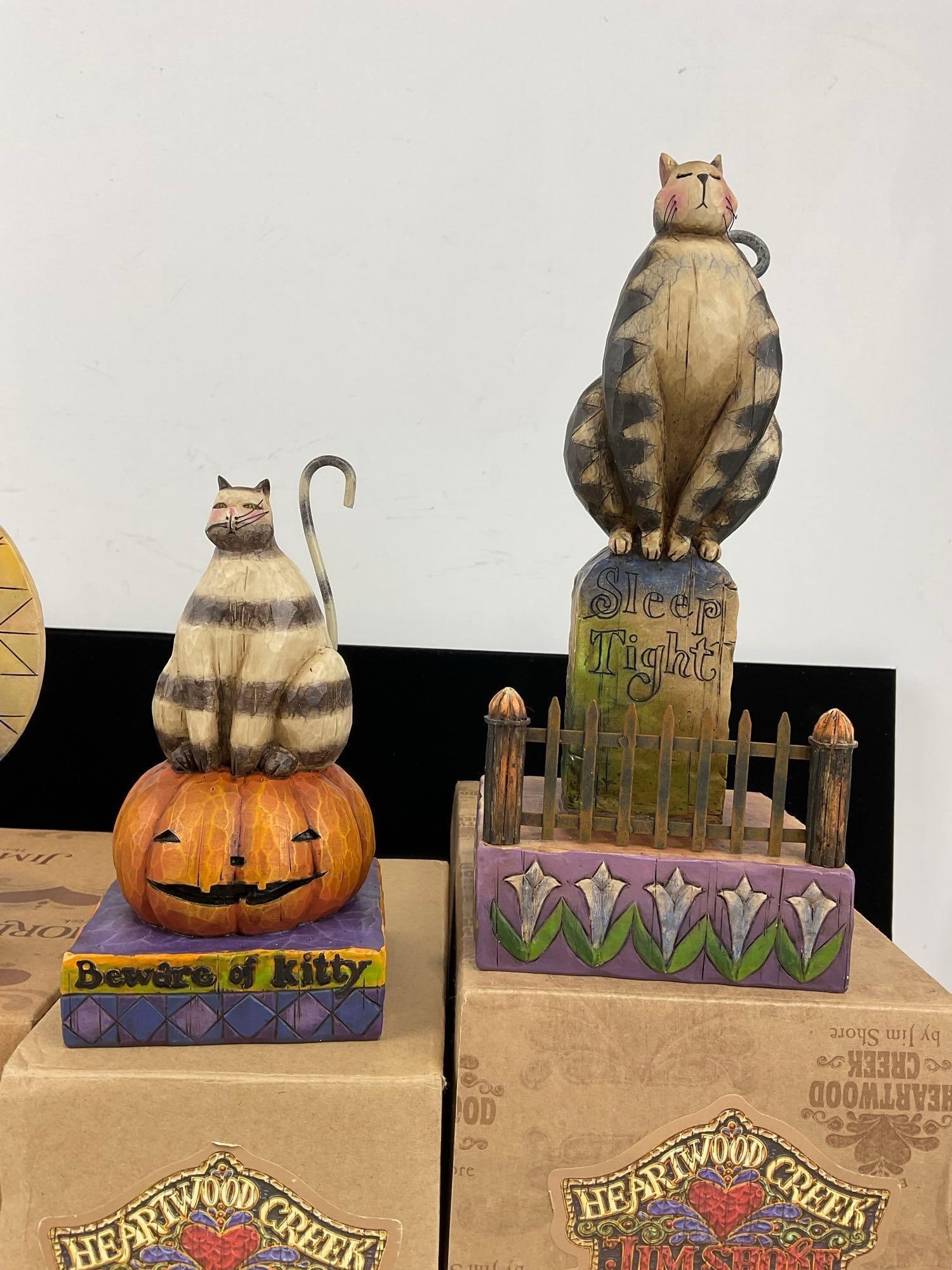 4 Jim Shore Heartwood Creek Halloween Cat Figures, in boxes, names in desc - 3