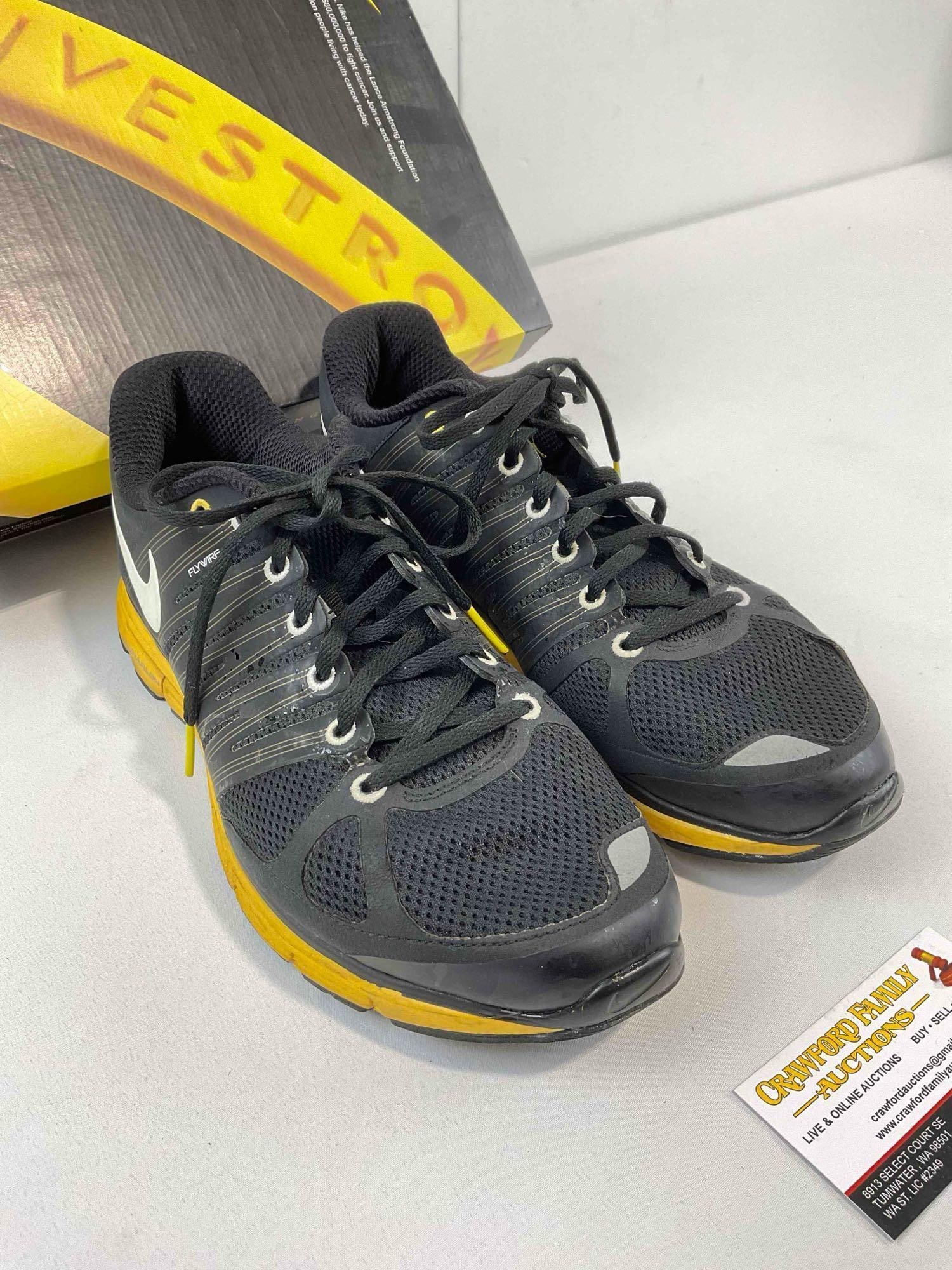 Pair of NIKE US Men's 11 Lunarlite+ 2 LAF Livestrong Black & Yellow Running Shoes w/ Box. - 2