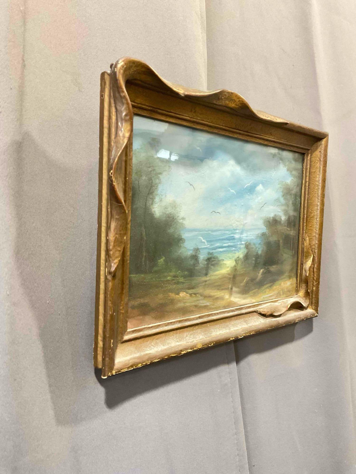 Sweet Vintage Framed Original Oil Pastel of Shoreline Through Trees, Signed by Artist M. Slater. - 3