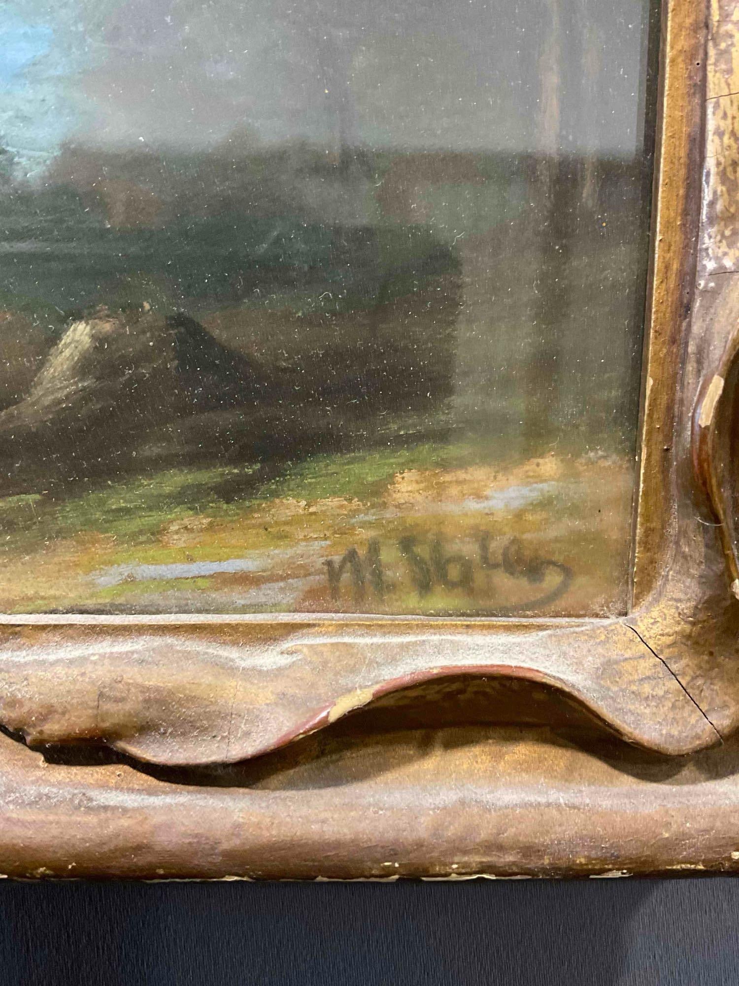 Sweet Vintage Framed Original Oil Pastel of Shoreline Through Trees, Signed by Artist M. Slater. - 4