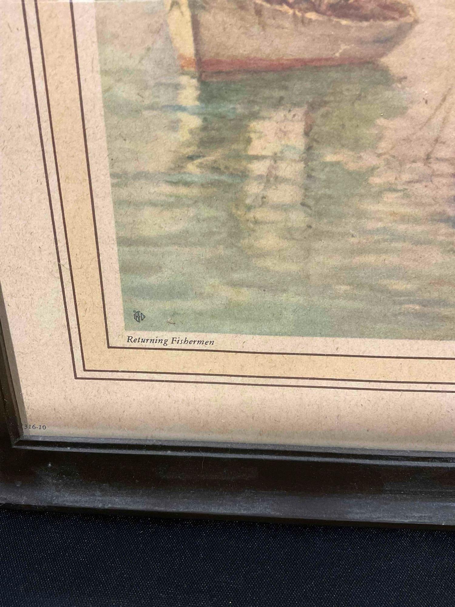 2 pcs Vintage Framed Art Prints, incl. Returning Fishermen by William Ward Jr & More. See pics. - 2