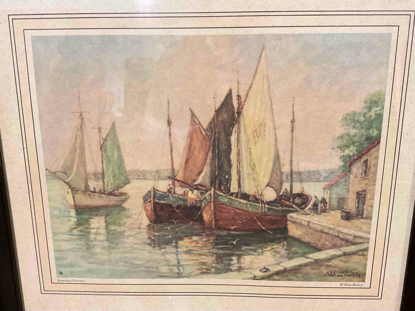 2 pcs Vintage Framed Art Prints, incl. Returning Fishermen by William Ward Jr & More. See pics. - 4