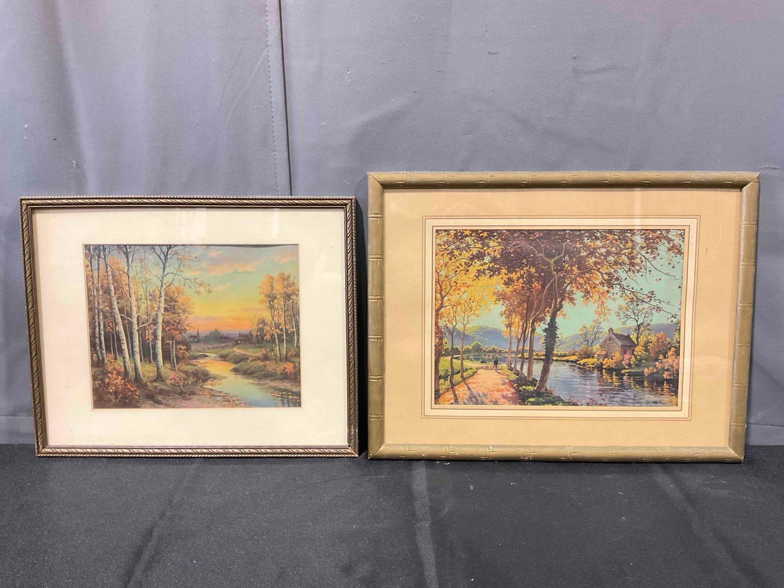 2 pcs Vintage Framed Art Prints, incl. River Scene by Rene Charles Edmond His & More! See pics. (1 of 4)