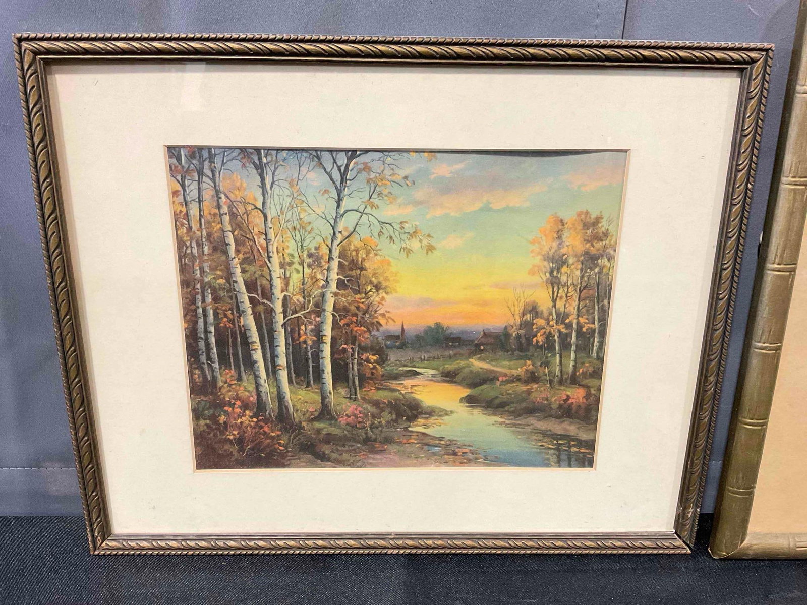 2 pcs Vintage Framed Art Prints, incl. River Scene by Rene Charles Edmond His & More! See pics. - 2