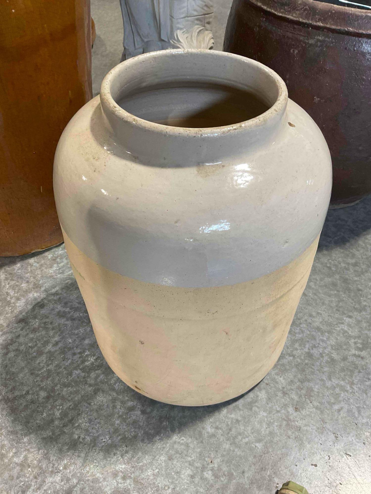 Vintage Cream Partially Glazed Stoneware Water Dispenser w/ Spout. Good Condition. See pics. - 5