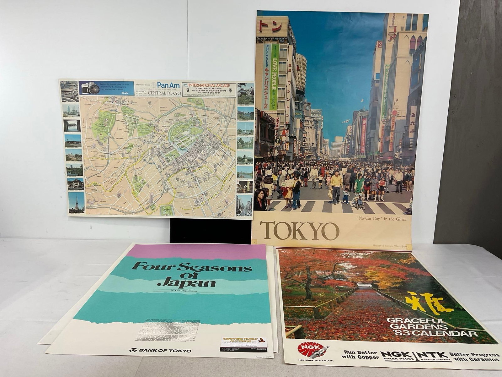 Tokyo Poster, Map, & Calender w/artwork prints Graceful Gardens 1983, 30 x 21 inches: Appears to be in good shape. The piece rolled up measures approx 21h x 3w x 3d inches. See pics. E-5360