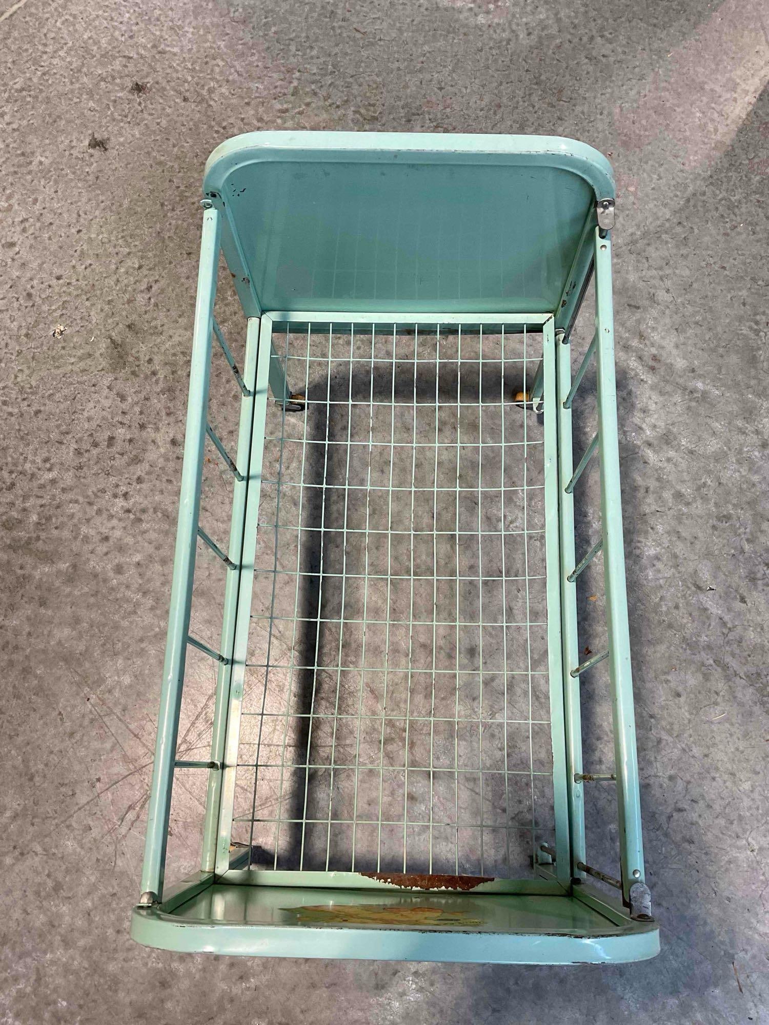Vintage Amasco Doll-E-Crib Metal Child's Doll Crib, Painted Robin's Egg Blue. Fair Condition. - 3