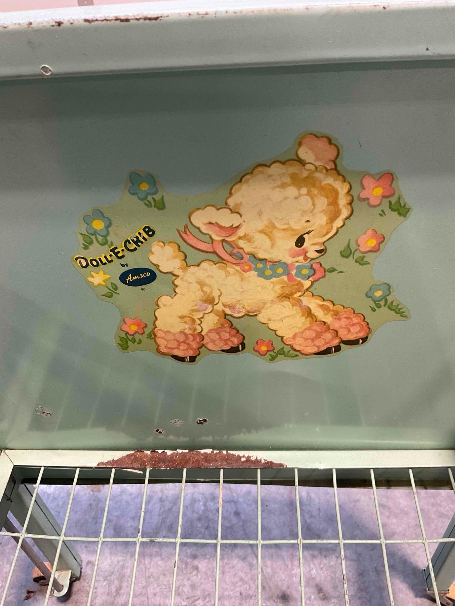 Vintage Amasco Doll-E-Crib Metal Child's Doll Crib, Painted Robin's Egg Blue. Fair Condition. - 6
