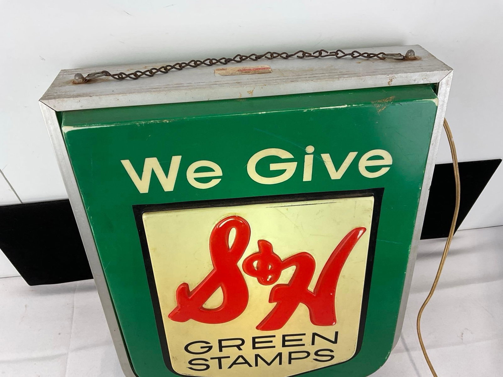 Vintage S&H We Give Green Stamps Lighted Hanging Sign, 18x15x6 inches, tested & working - 3