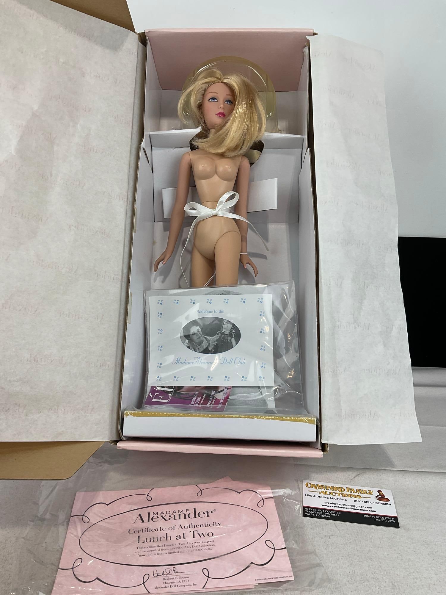 Madame Alexander Doll, in original box, 16 inch doll, titled Lunch at Two, #d 633/2000 w/COA: Appears to be in good shape. The piece measures approx 20h x 9w x 6d inches. See pics. E-6160