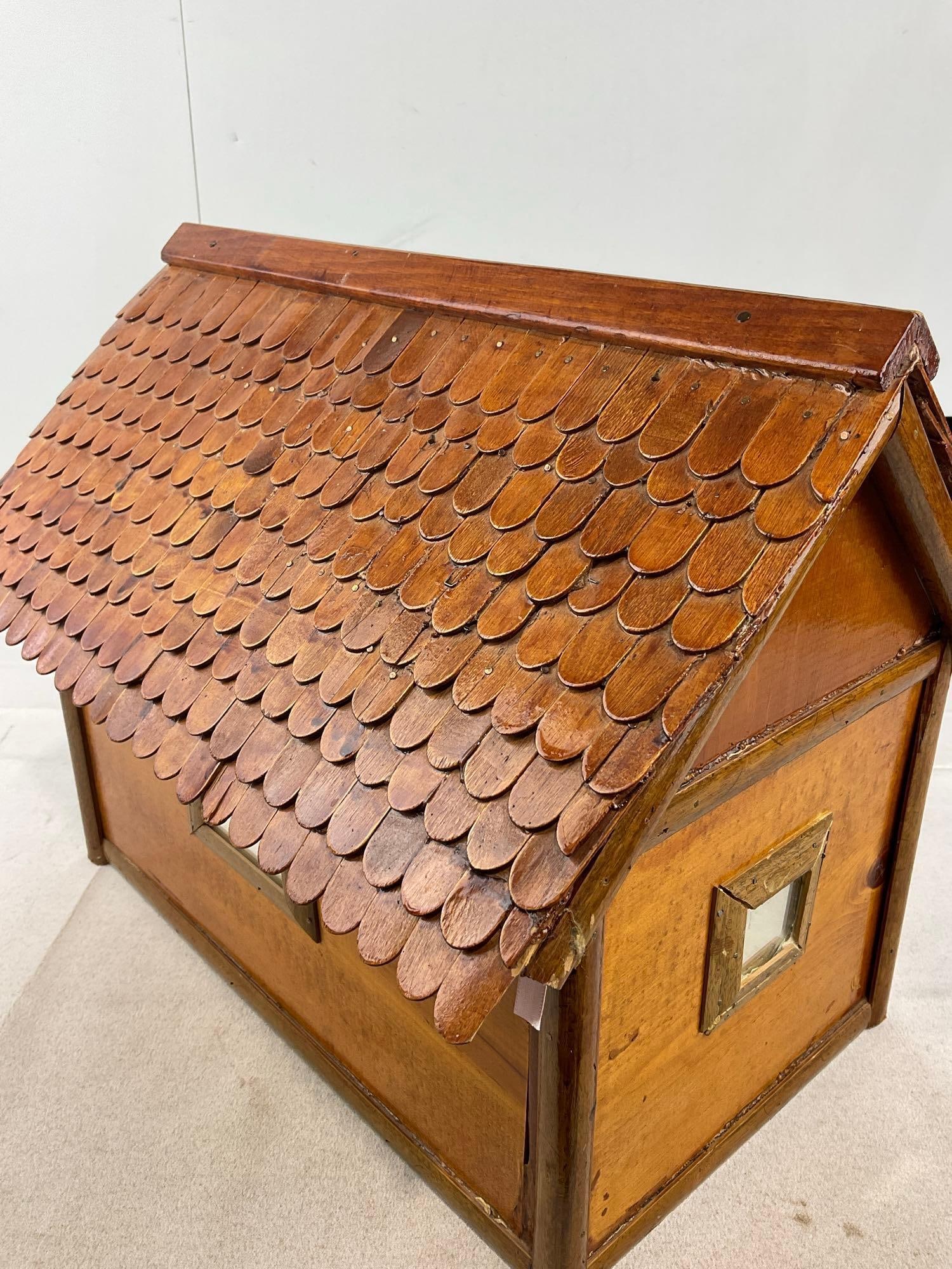 Folk Art Wooden House w/chimney, 16x19x15 inches, w/popsicle stick shingles - 3