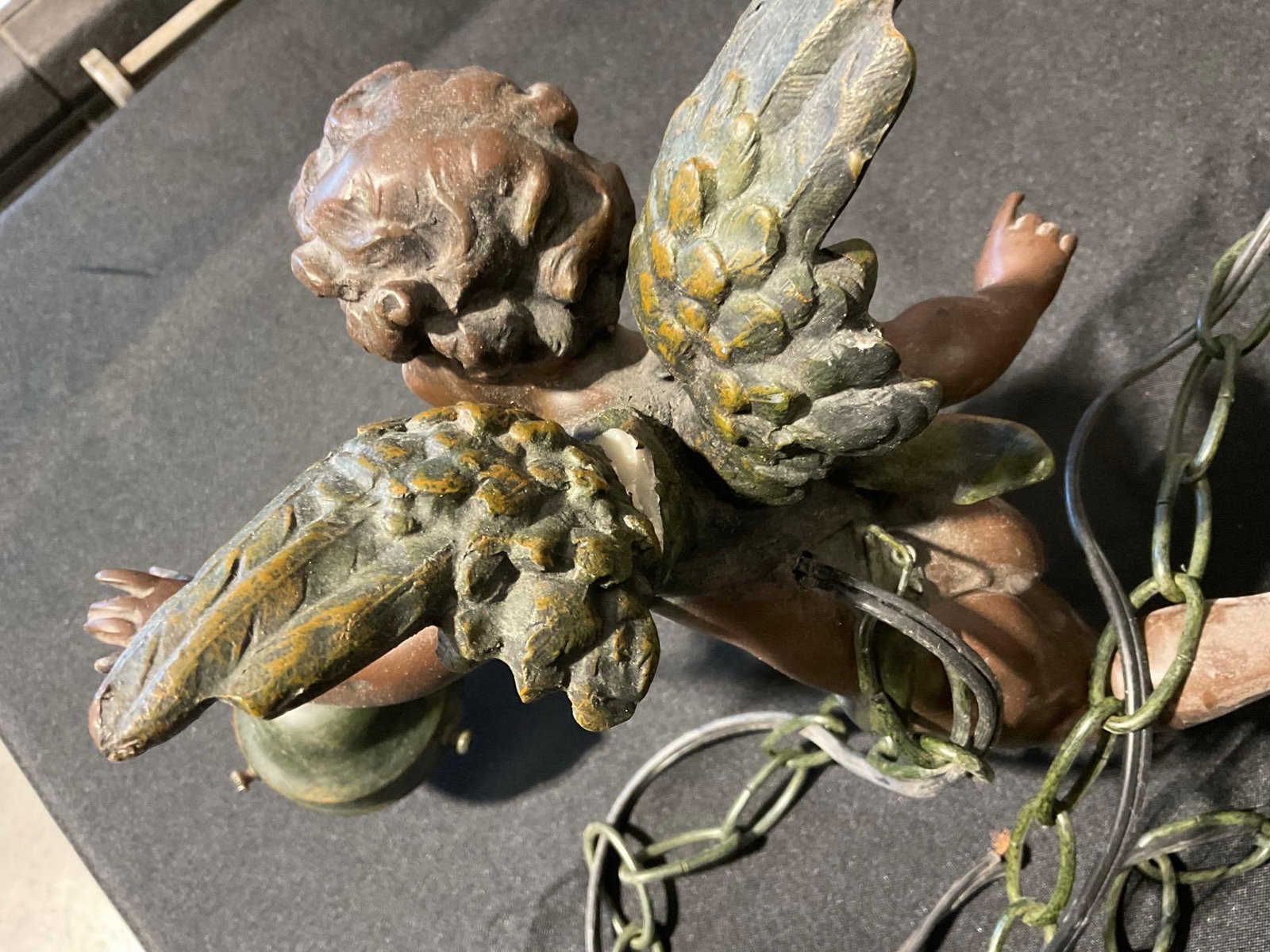 Three Cherub Figural Chandelier, Resin Composite, Bronze Tone Hanging Lamp, 11h x 23w x 23d inches - 7