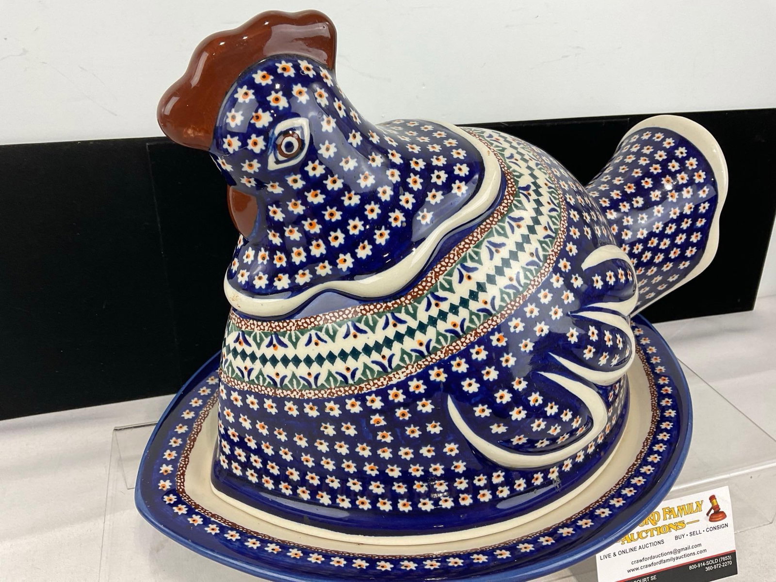 Polish Unikat Pottery Chicken Shaped Lidded Platter, 11x16x11 inches - 2