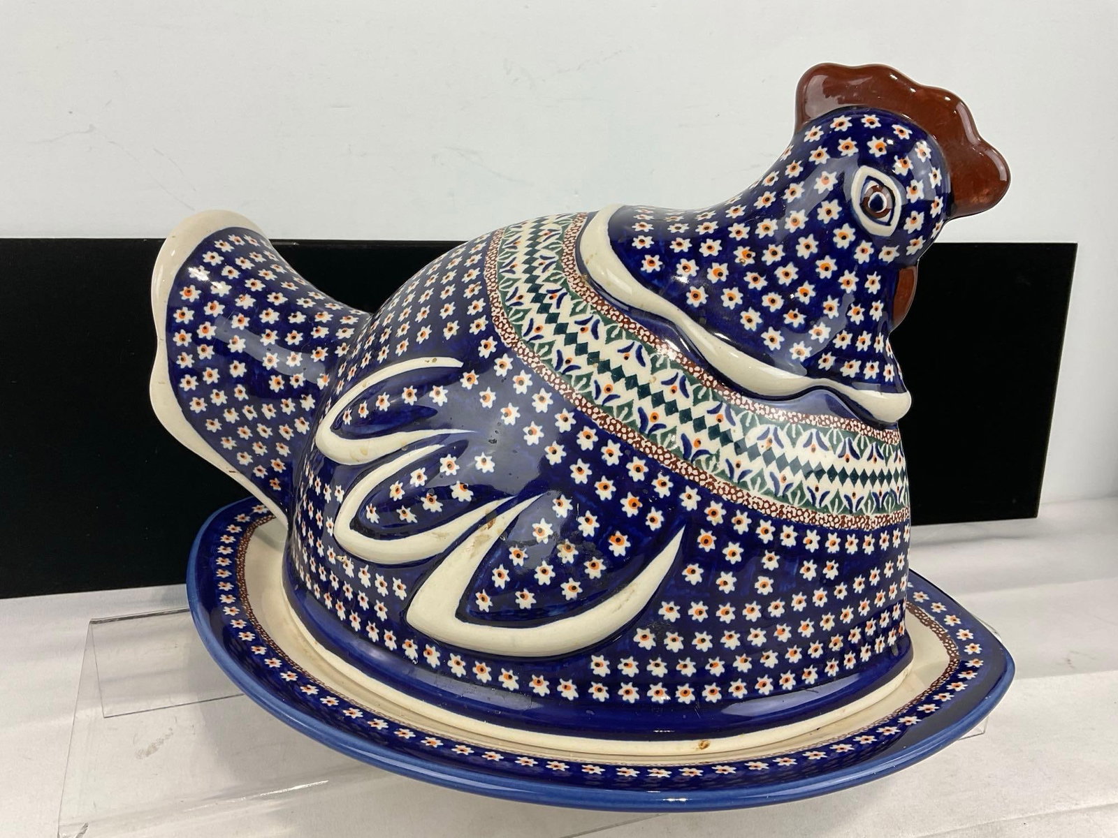 Polish Unikat Pottery Chicken Shaped Lidded Platter, 11x16x11 inches - 3
