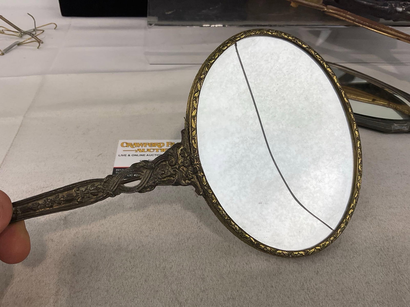 5 Antique Bronze & Silver Hand Mirrors & Brush, 1 Sterling ttw 347.4 grams, 2 w/cracked glass - 7