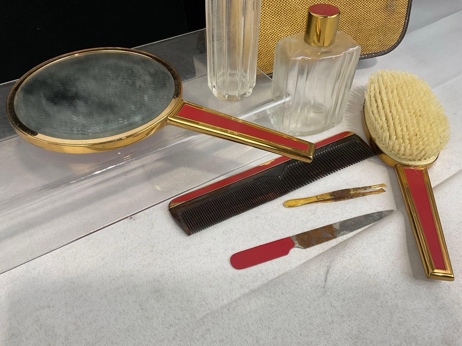 Mexican Hand Tooled Genuine Leather Flores Bags, & Art Deco Travel Vanity Set, Comb, Mirror & more - 7