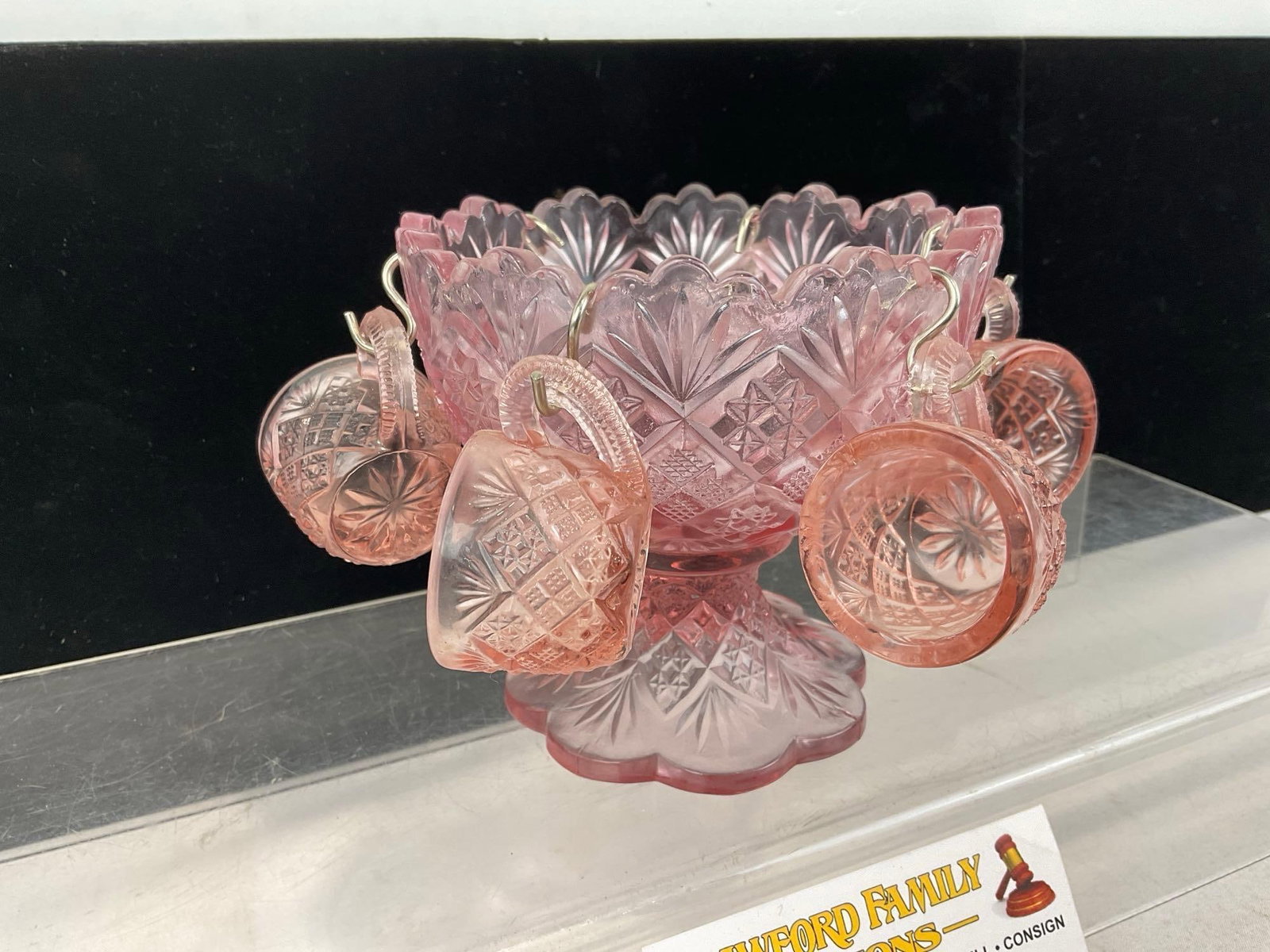 Vintage Pink Depression Glass Dessert Cup & 6 Tiny Mugs w/hooks - 2