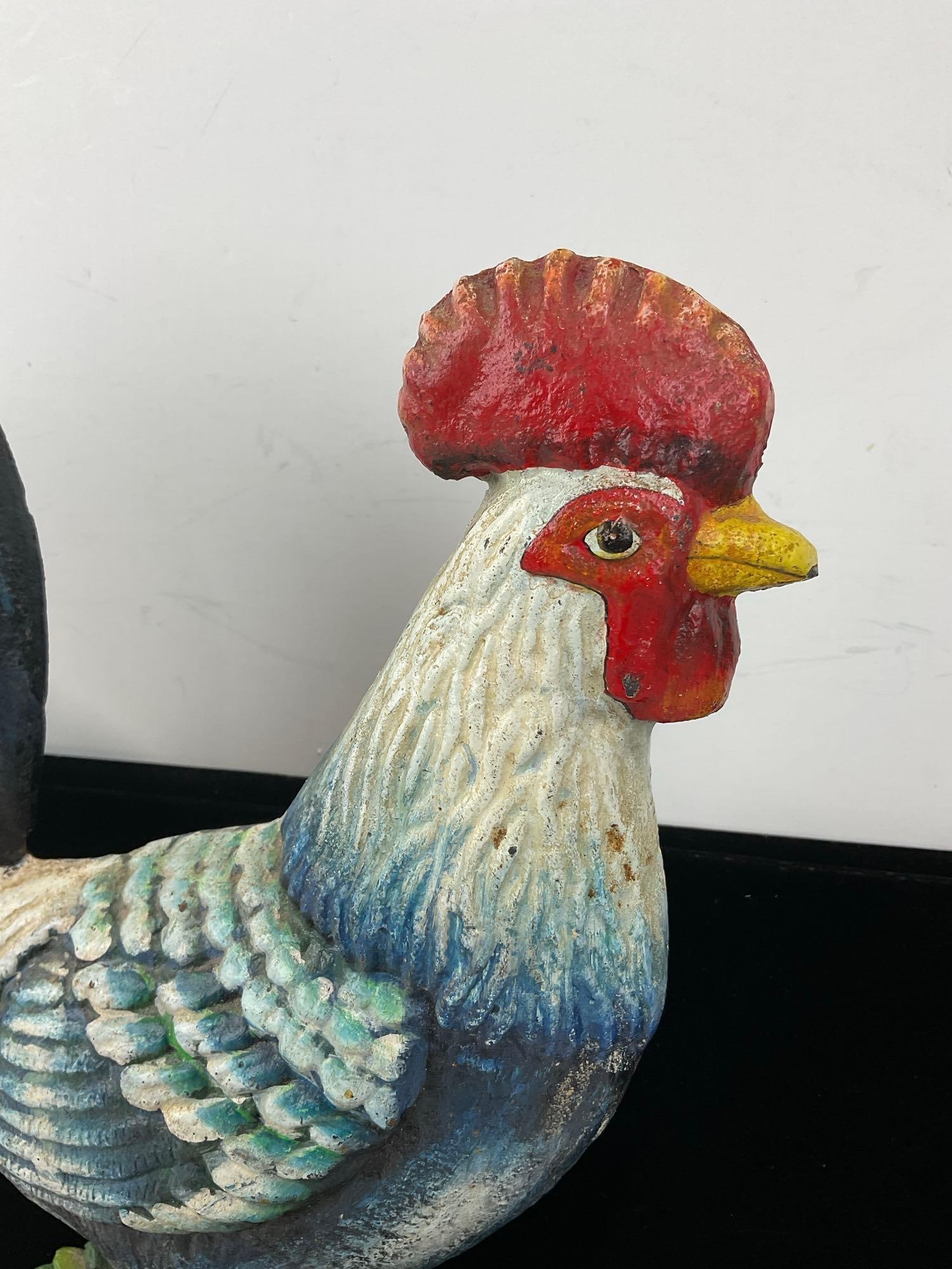 Handpainted Cast Iron Rooster Door Stop, 14x11x5 inches - 2