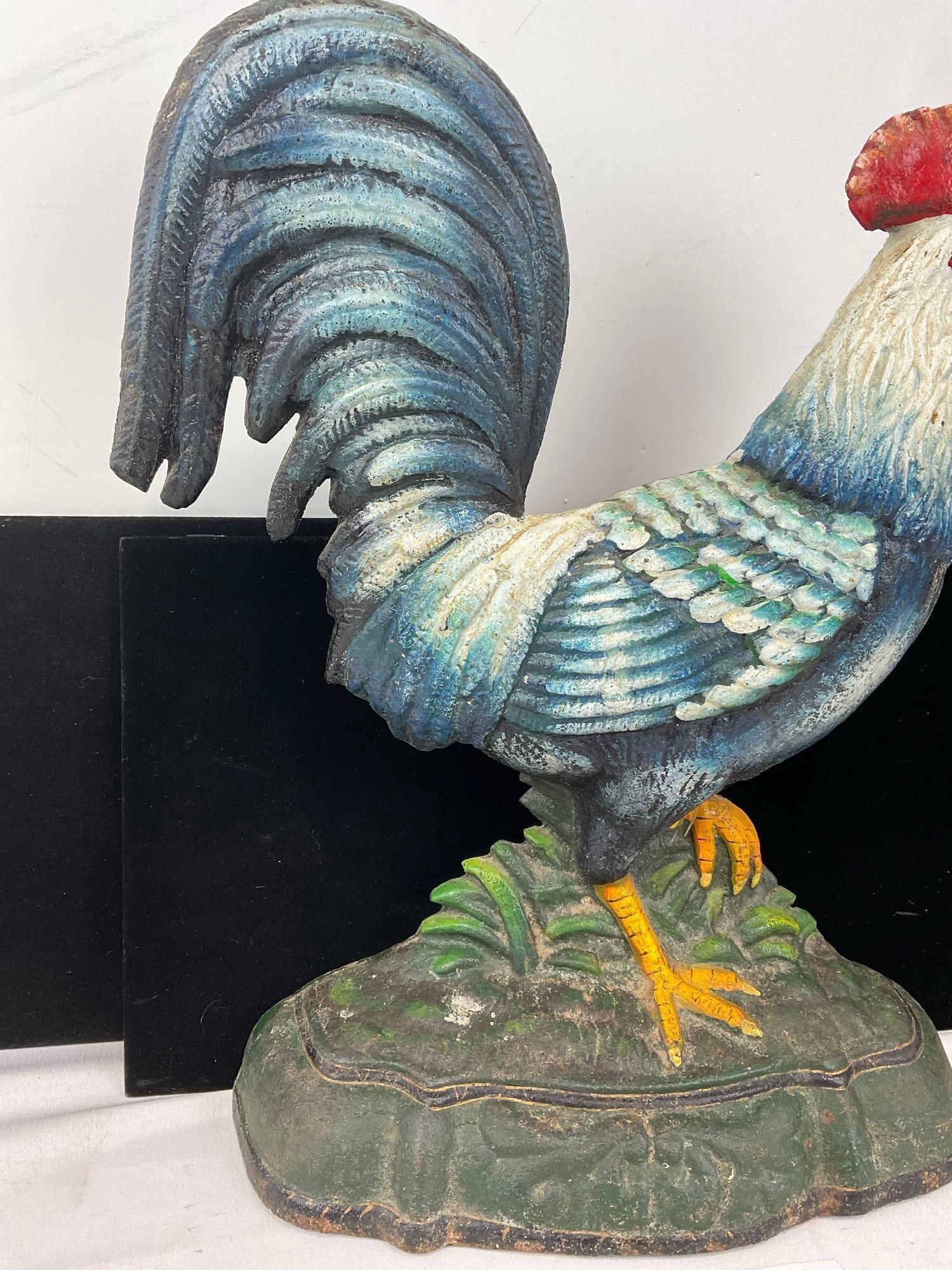 Handpainted Cast Iron Rooster Door Stop, 14x11x5 inches - 3