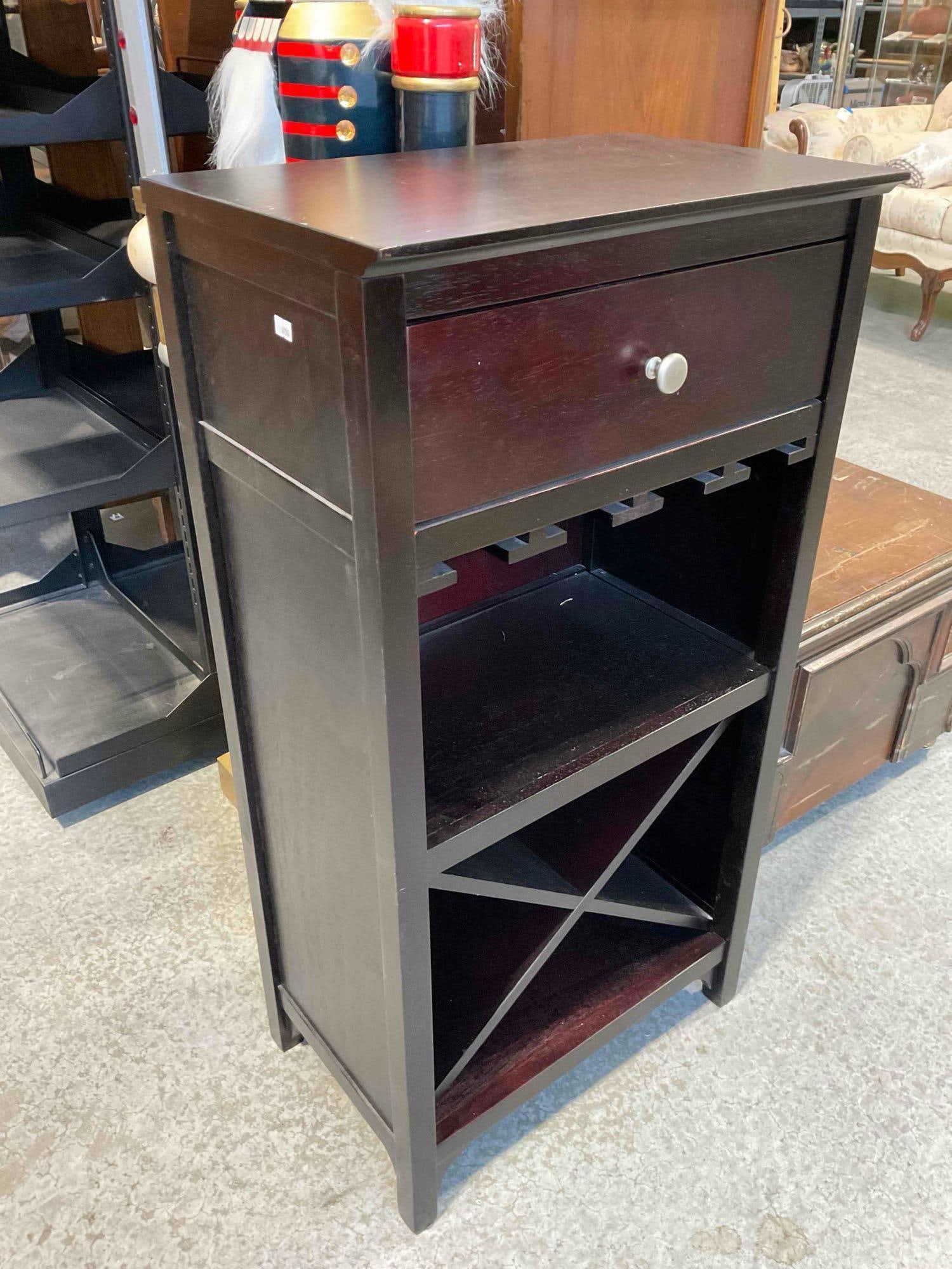 Modern Dark Rosewood Finish Wine Storage Rack w/ Drawer. Good Condition. See pics. - 2