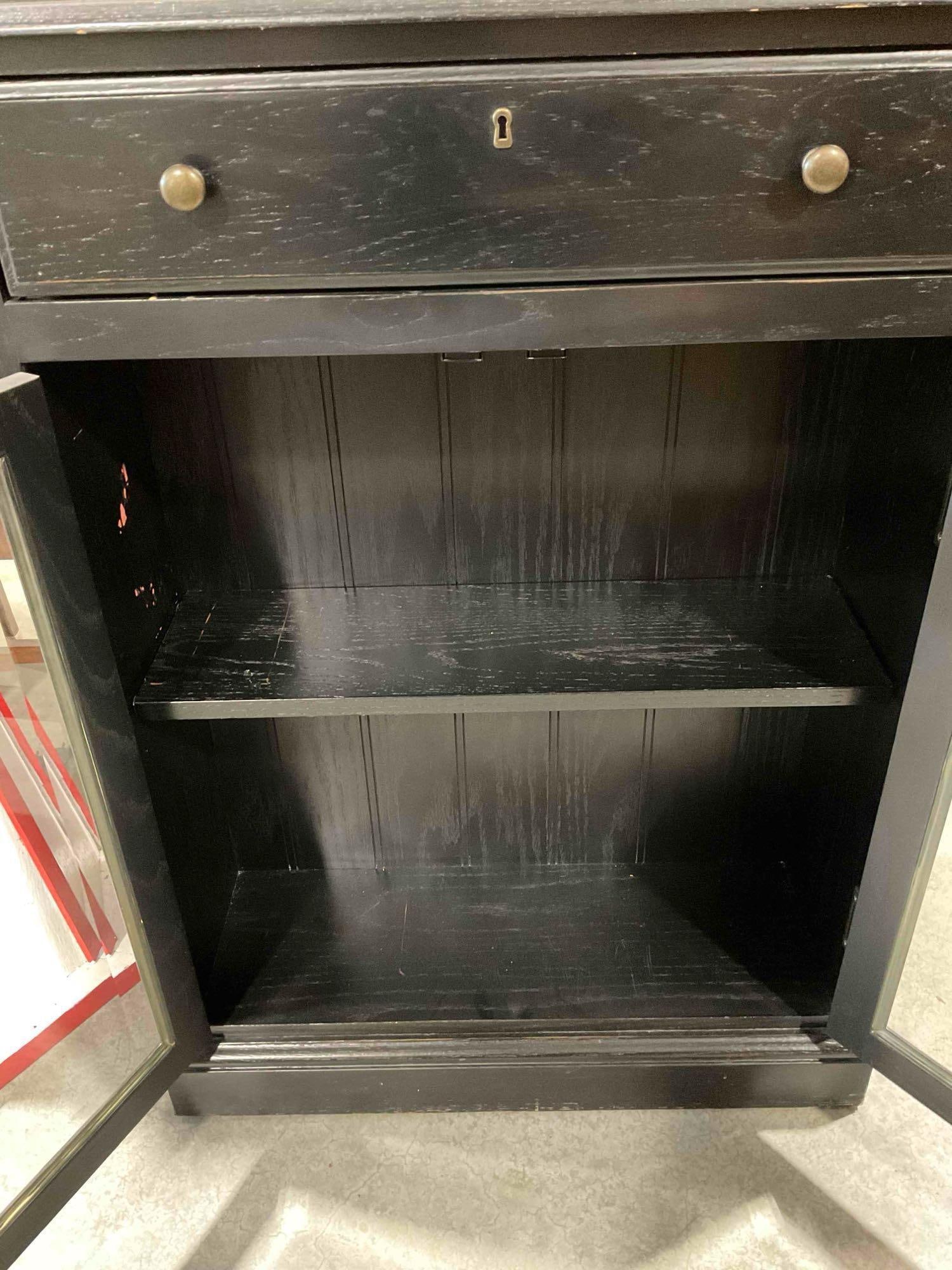 Bassett Black Painted Wooden Buffet Cabinet w/ Drawer, 2 Shelves & Glass Fronted Doors. - 8