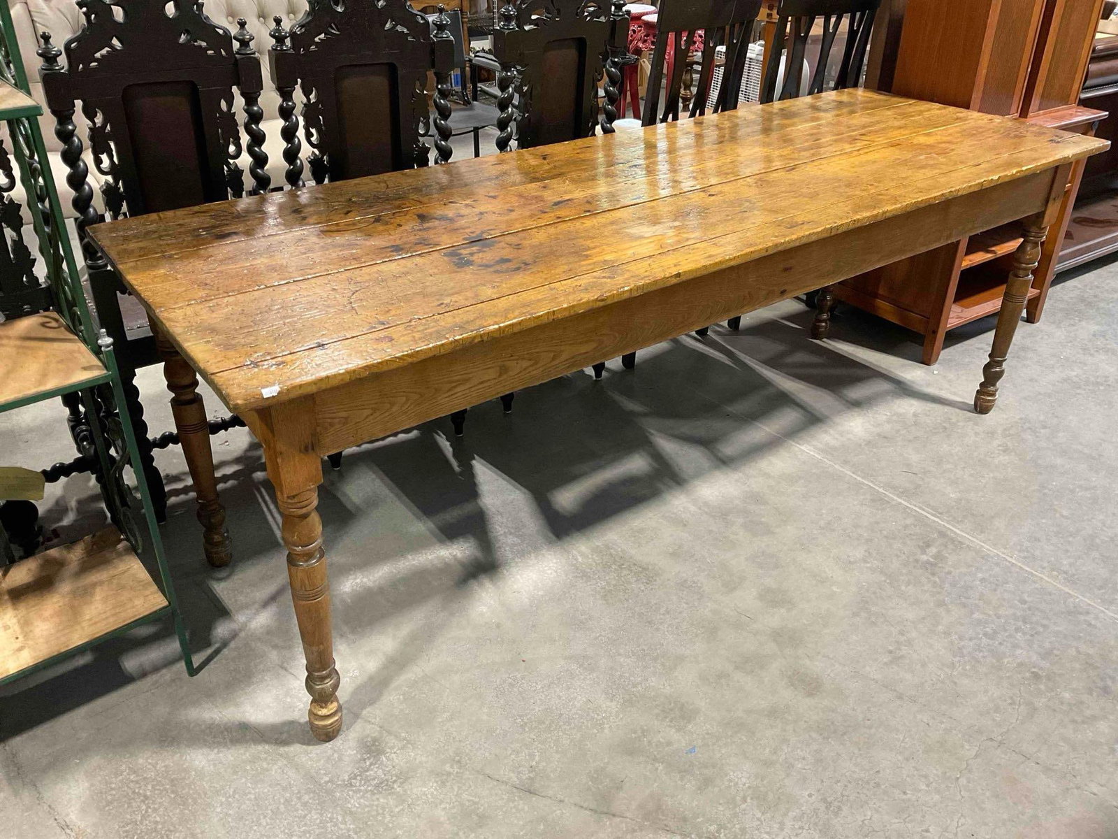 Rare Antique Rustic & Handsome Soft Pine Wood C-1800's French/early American Farmhouse Dining Tab... - 2