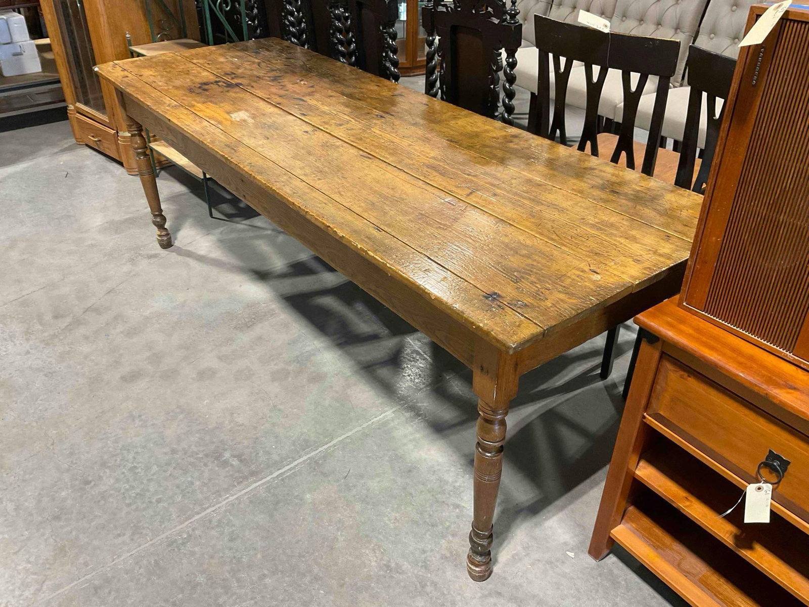 Rare Antique Rustic & Handsome Soft Pine Wood C-1800's French/early American Farmhouse Dining Tab... - 3