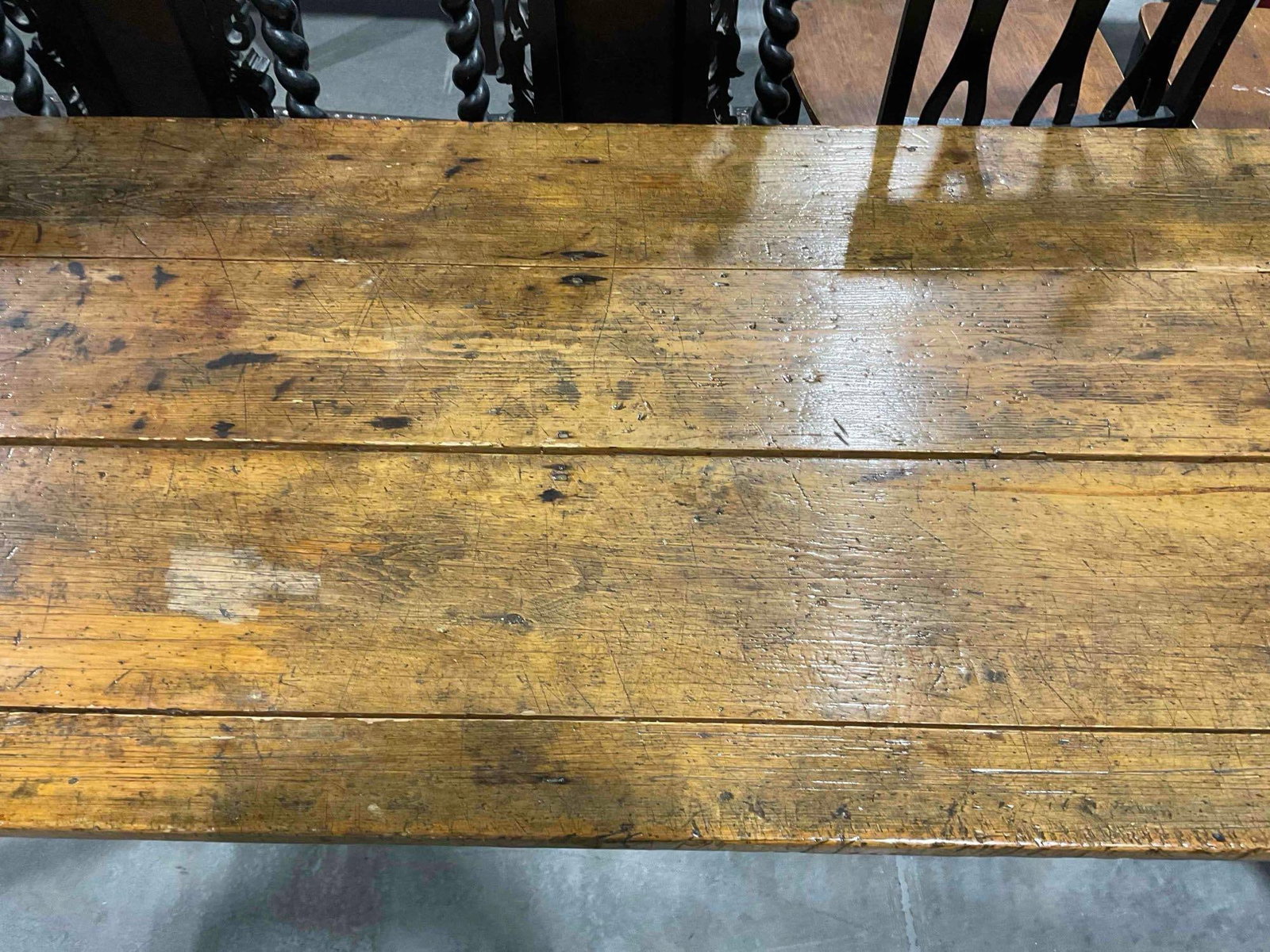 Rare Antique Rustic & Handsome Soft Pine Wood C-1800's French/early American Farmhouse Dining Tab... - 4